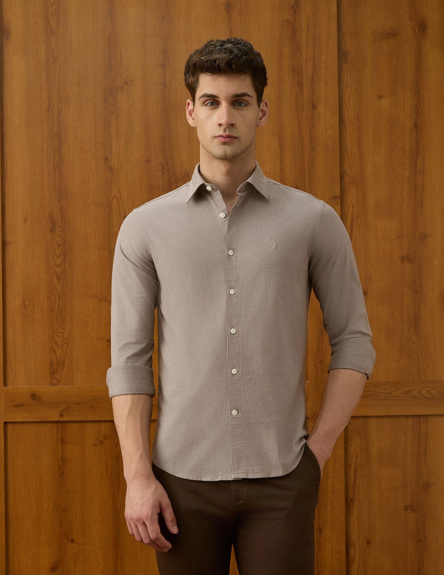 Tailored Fit Equestrian Aisle Theater Shirt Brown - U.S. POLO ASSN. | Large