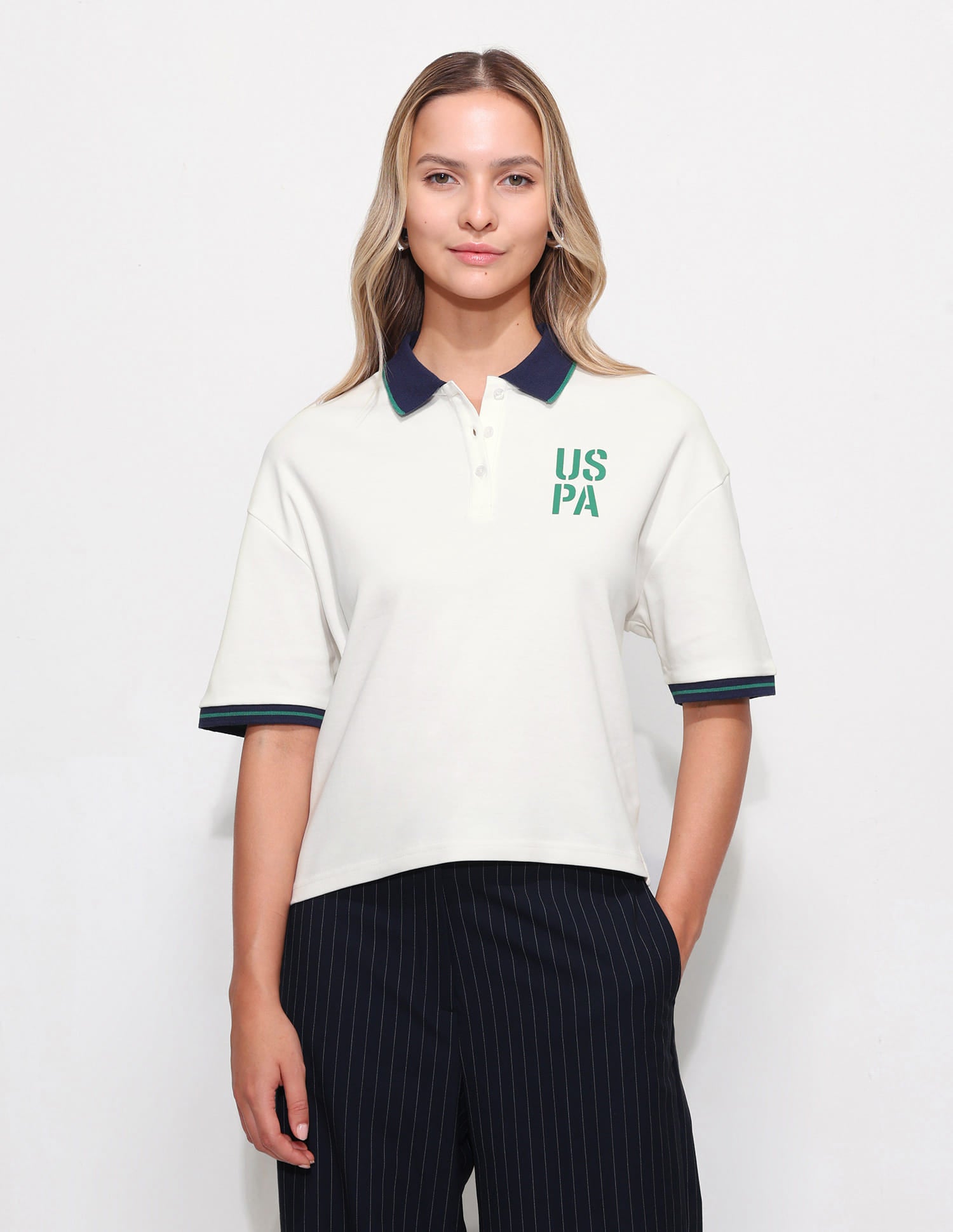 Boxy Fit Solid Polo Shirt White - U.S. Polo Assn. India | Large