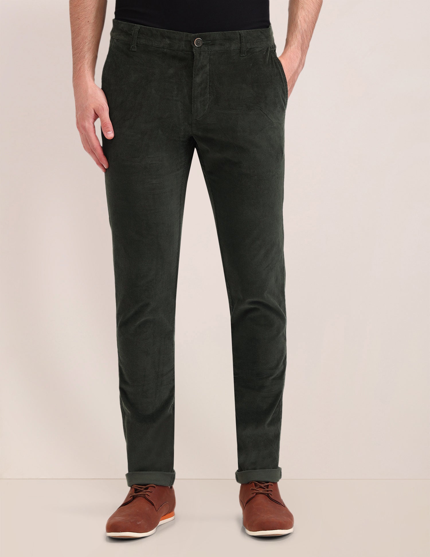 Denver Slim Fit Mid Rise Trousers Olive - U.S. Polo Assn. India | Large