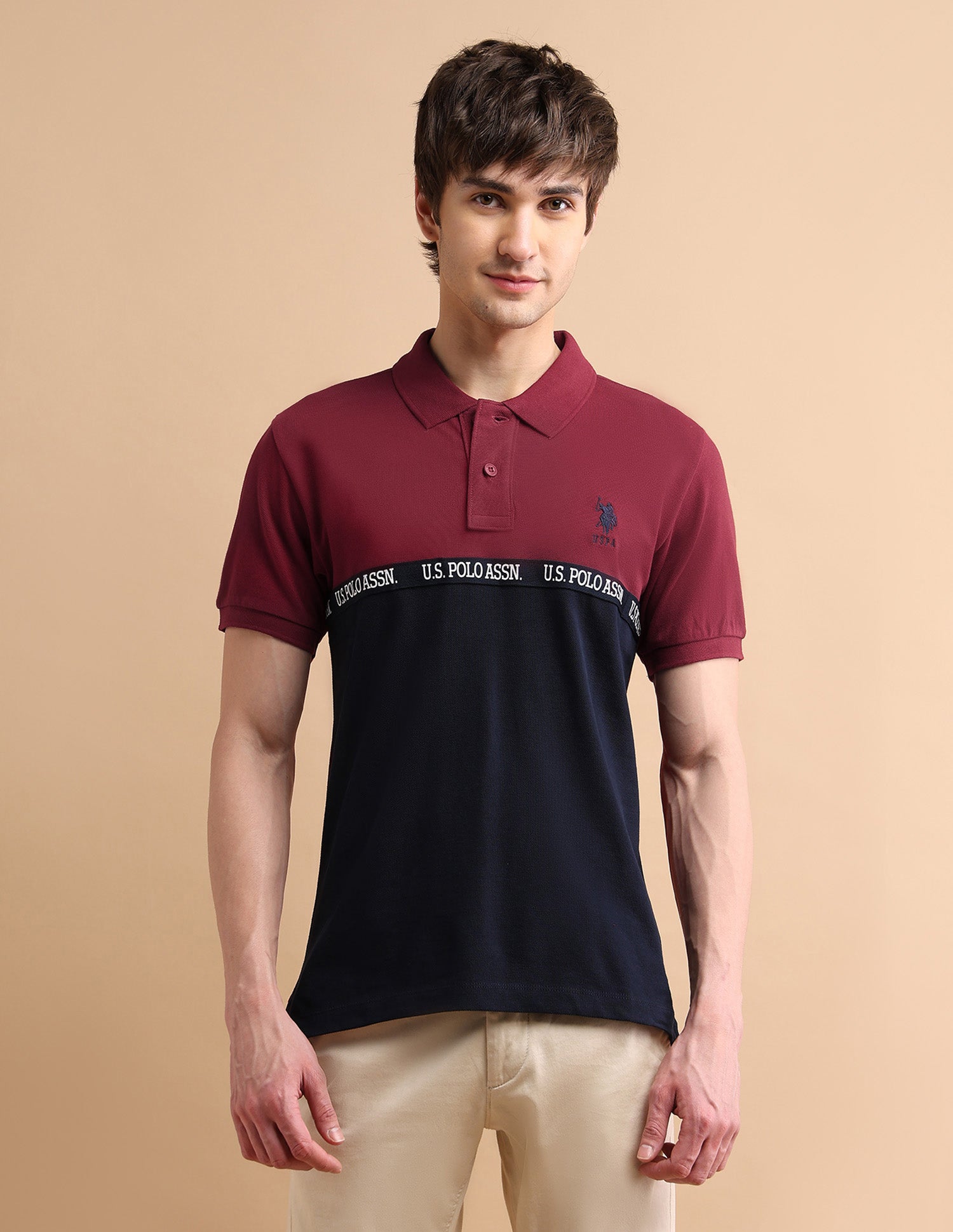 Logo Tape Polo Shirt Dark Red and Navy - U.S. POLO ASSN. | Large