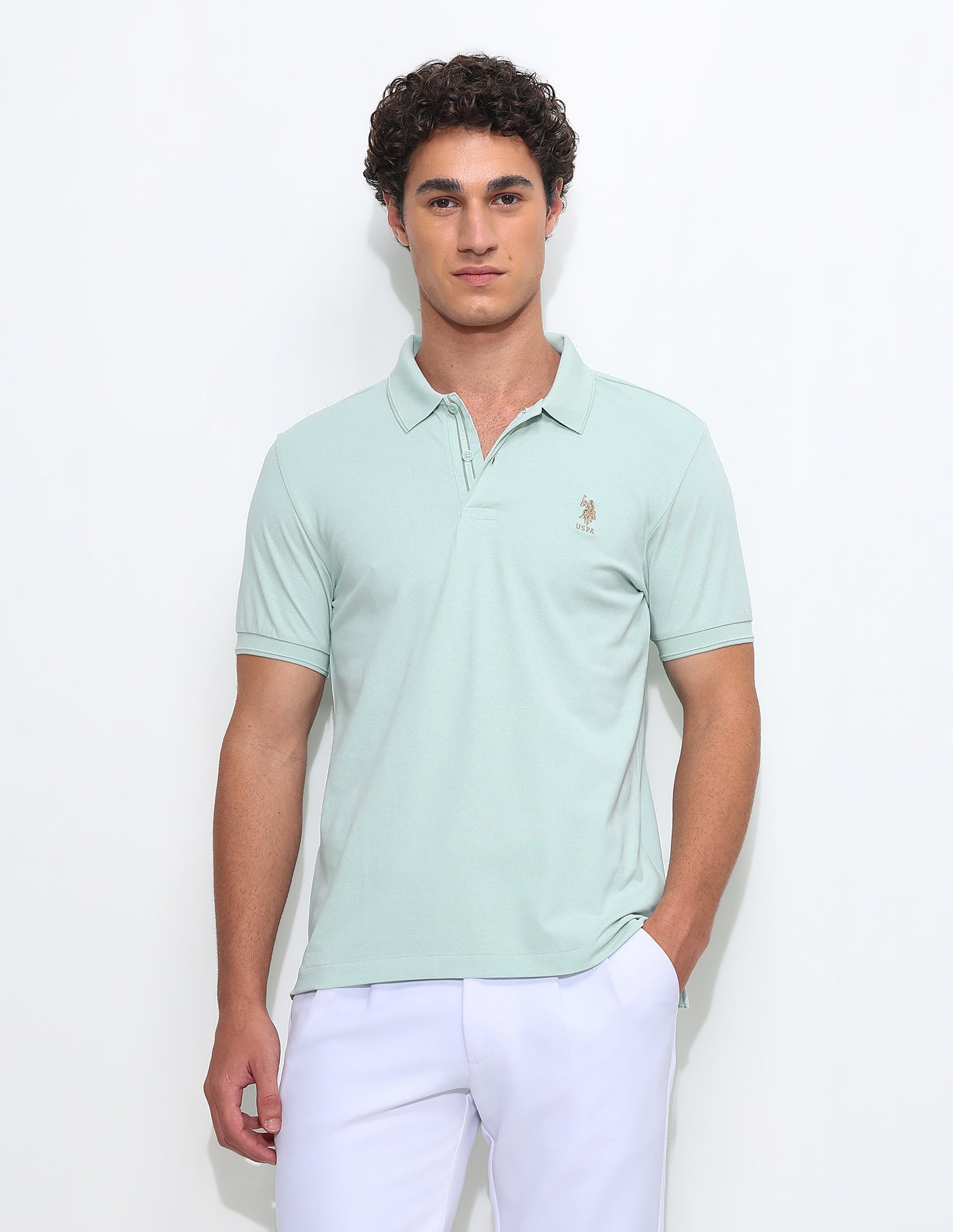 Solid Slim Fit Polo Shirt Light Green - U.S. Polo Assn. India | Large