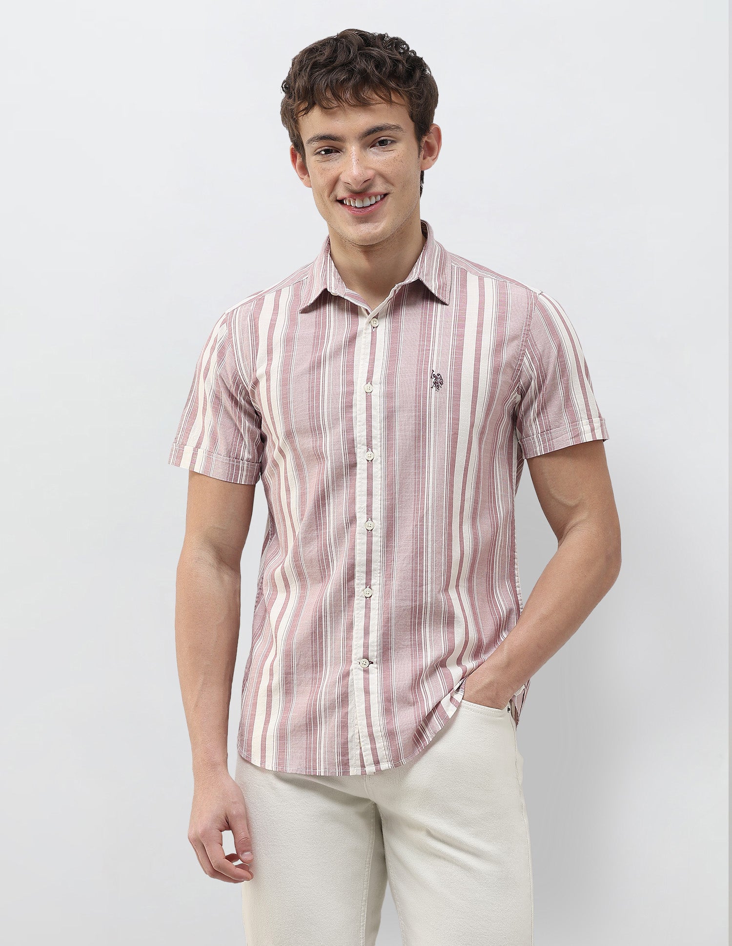 Vertical Striped Regular Fit Shirt Rust - U.S. Polo Assn. India | Large