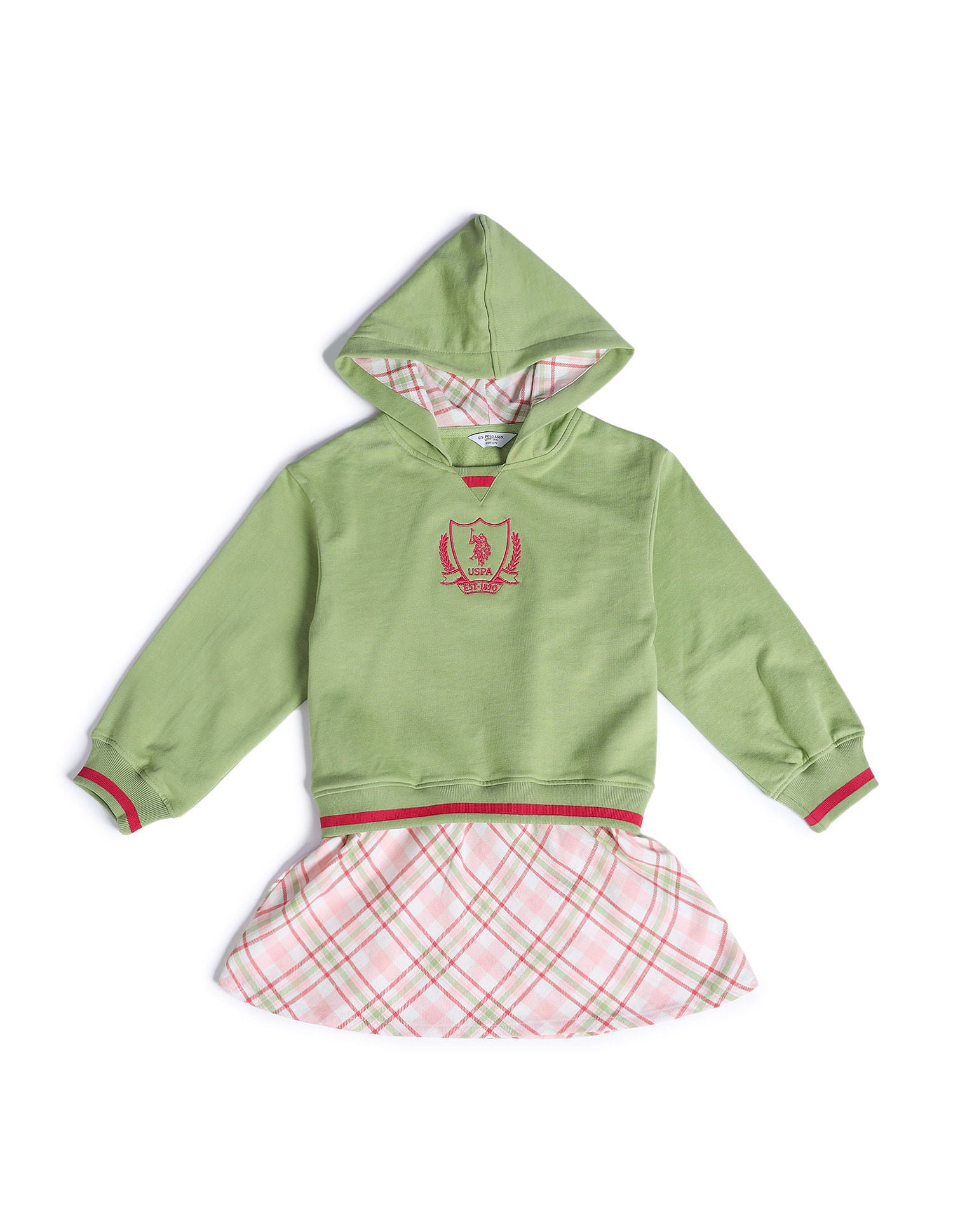 Girls Hooded Checked Dress Sage Green - U.S. POLO ASSN. | Large