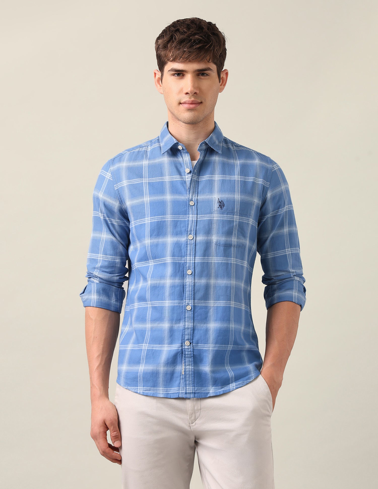Tartan Checked Twill Shirt Blue - U.S. Polo Assn. India | Large
