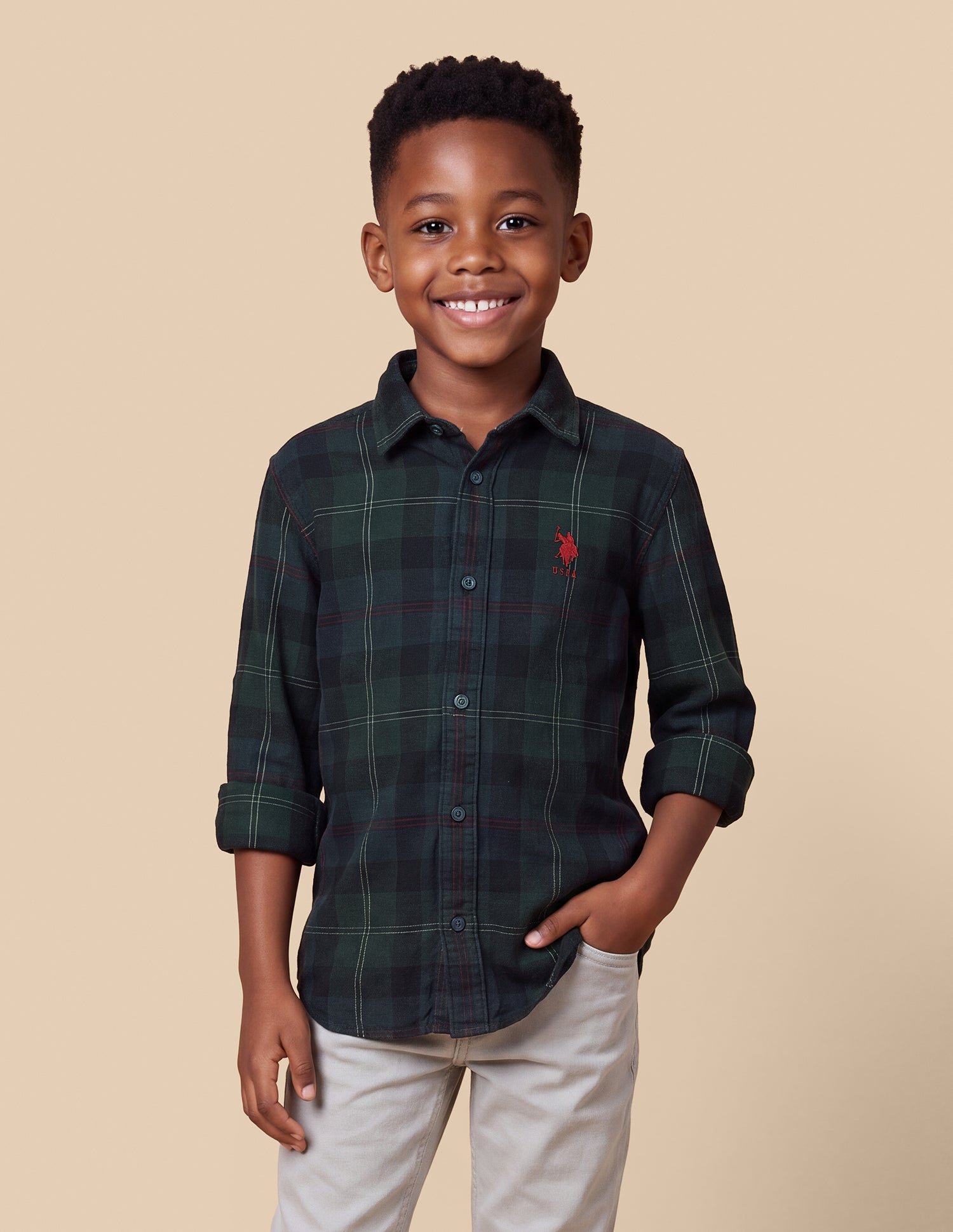 Corduroy Plaid Checked Shirt Green - U.S. Polo Assn. India | Large