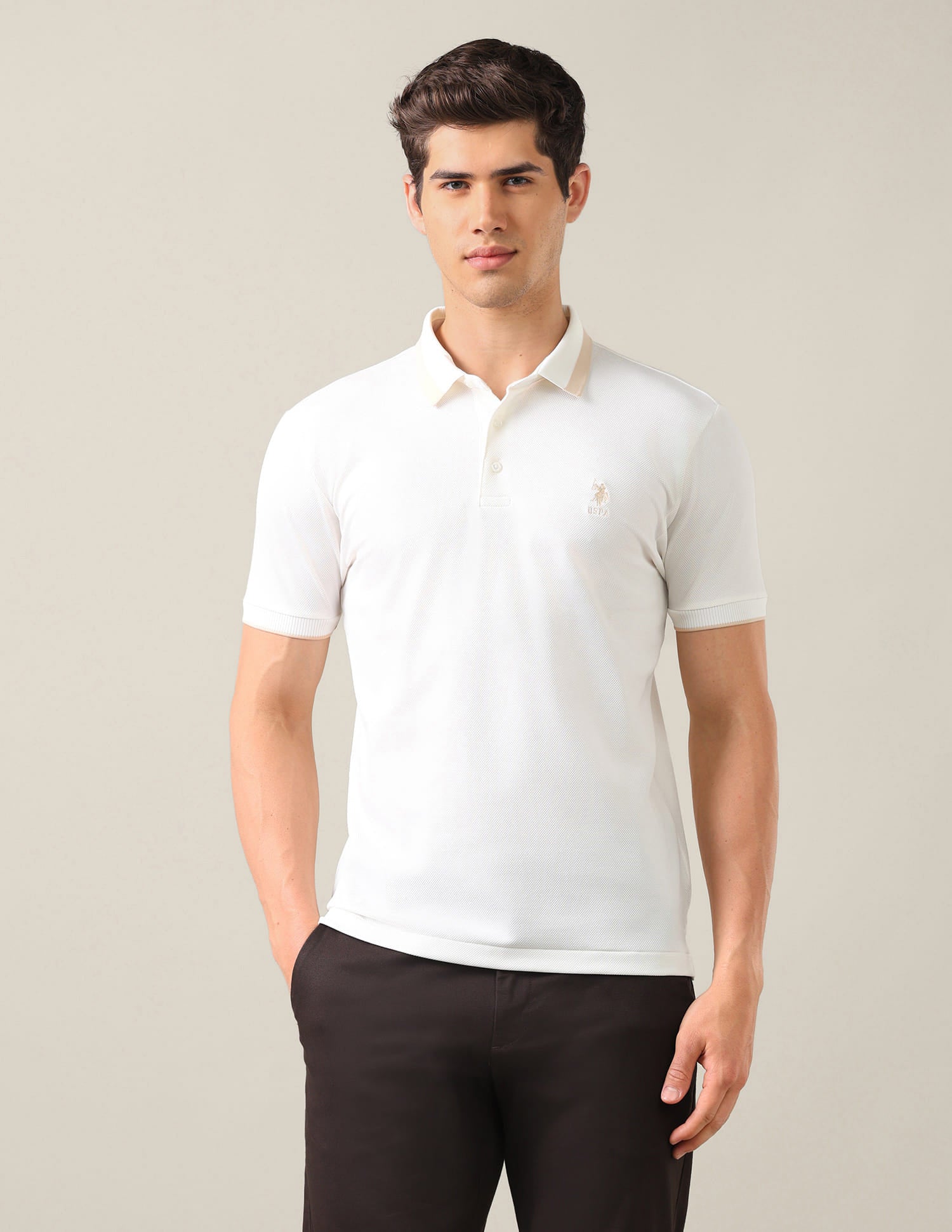 Solid Slim Fit Polo Shirt White - U.S. Polo Assn. India | Large
