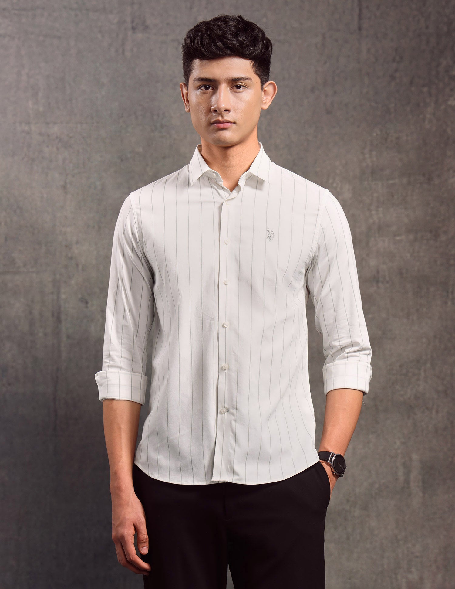 Vertical Striped Slim Fit Shirt White - U.S. POLO ASSN. | Large