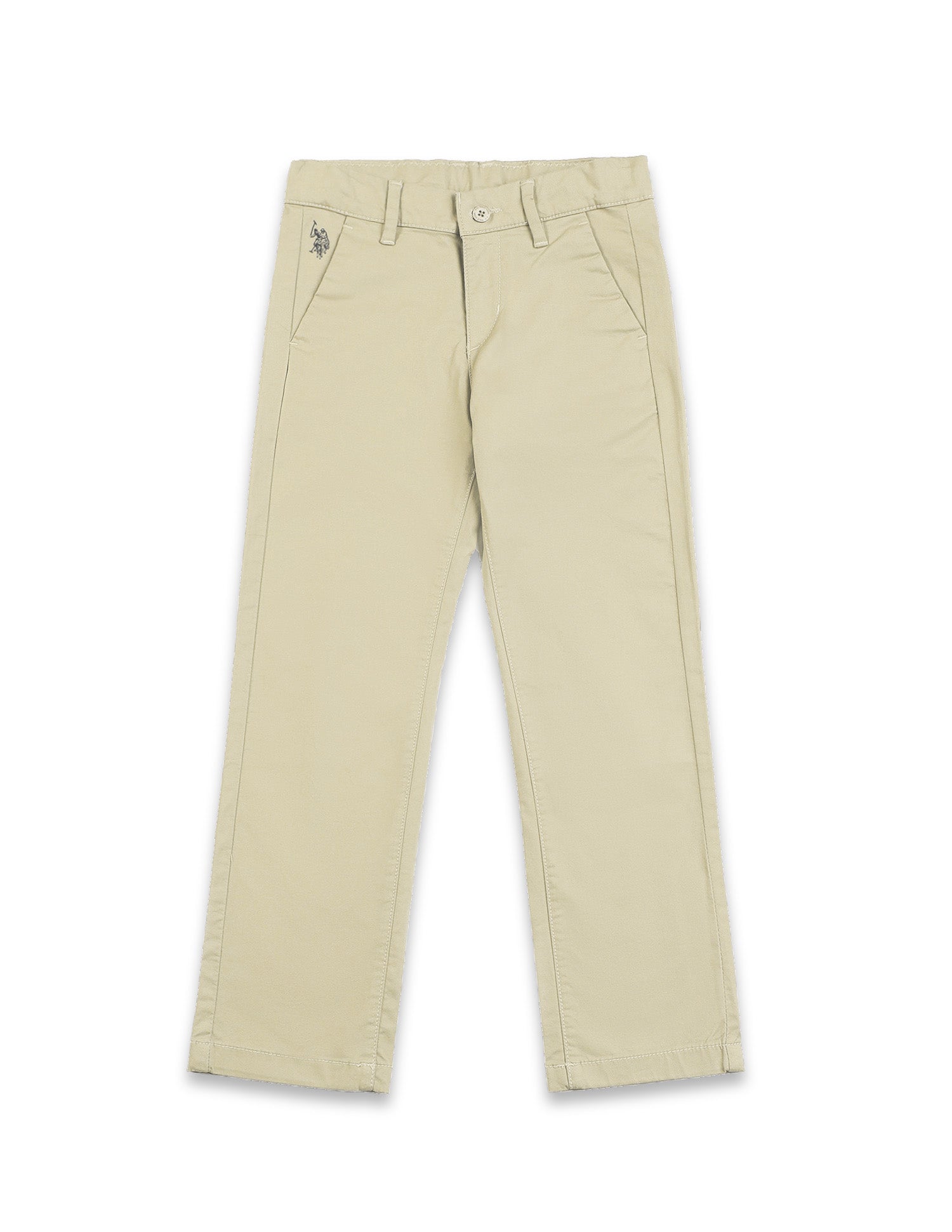 Boys Beige Mid Rise Twill Weave Solid Trousers Beige - U.S. POLO ASSN. | Large