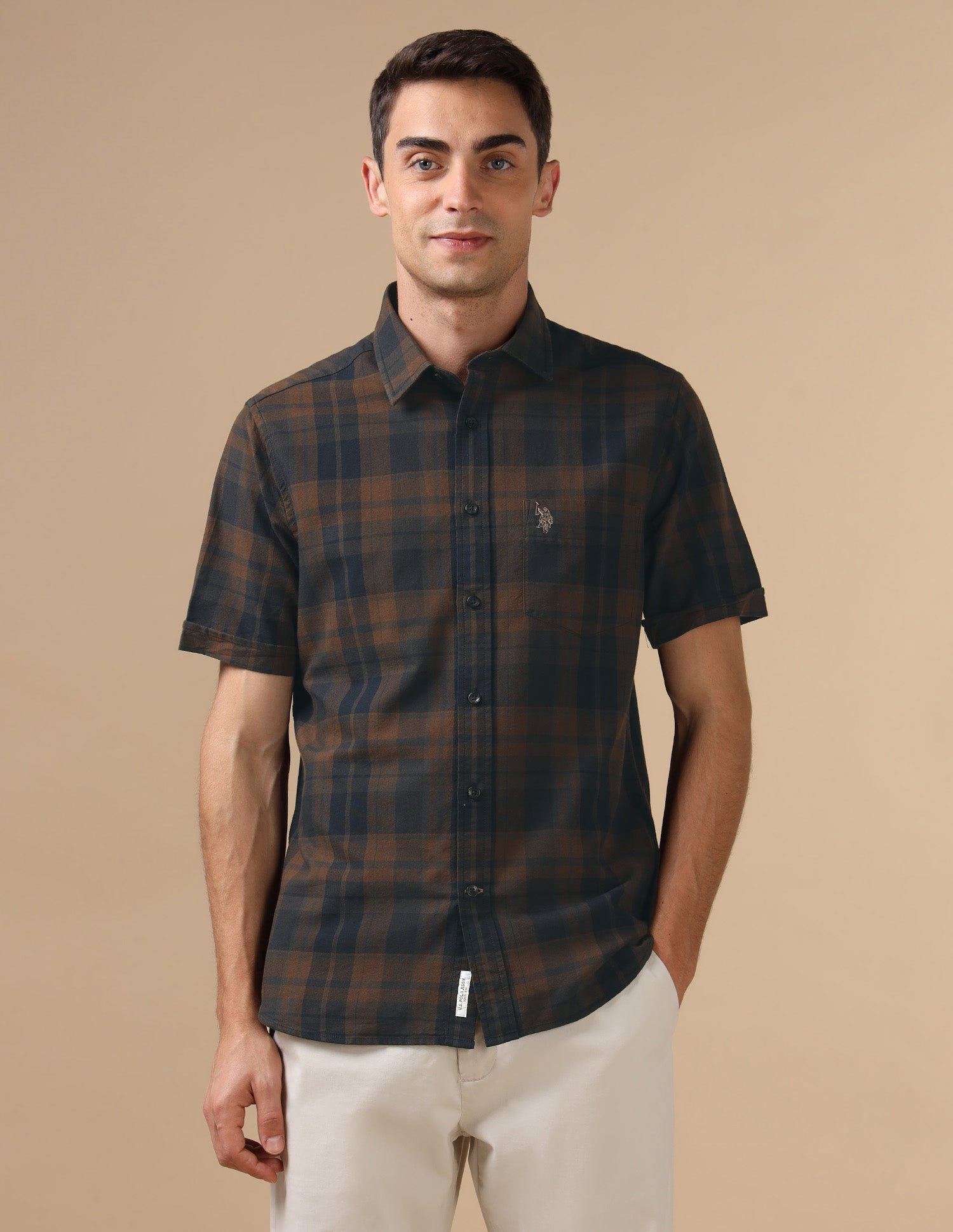 Pure Cotton Plaid Checked Oxford Shirt Brown - U.S. POLO ASSN. | Large