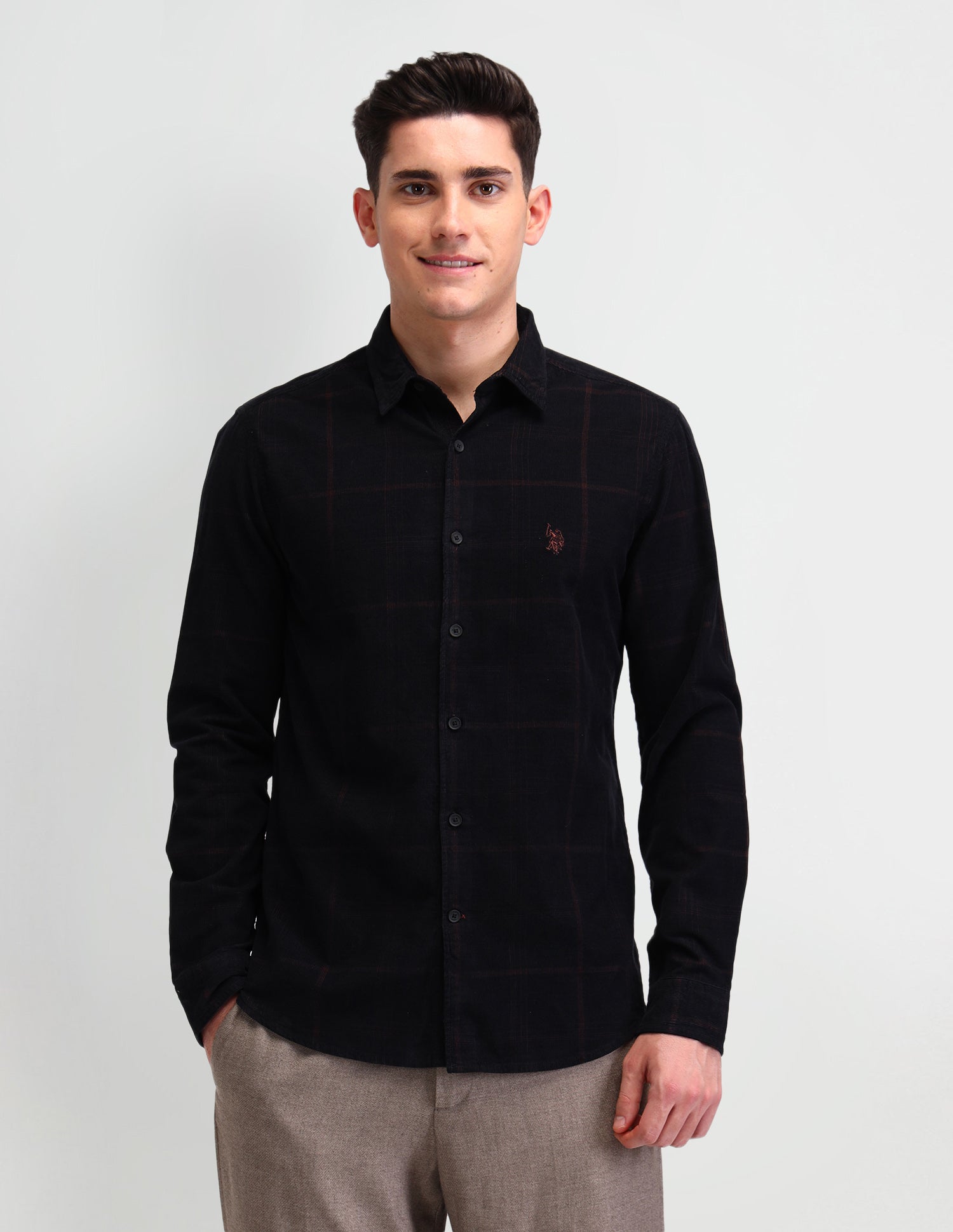 Windowpane Checked Slim Fit Shirt Black - U.S. Polo Assn. India | Large