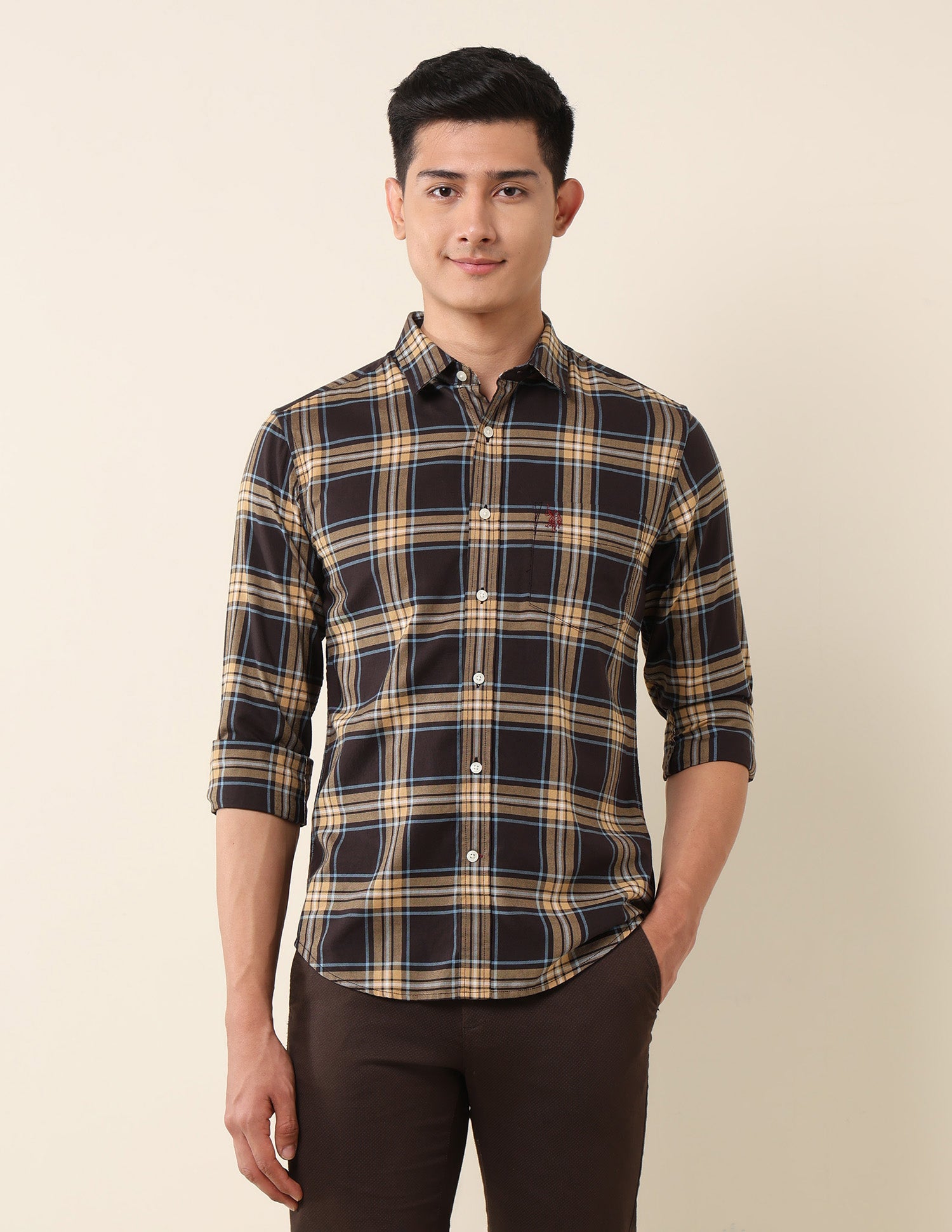 Plaid Checked Pure Cotton Shirt Brown - U.S. Polo Assn. India | Large
