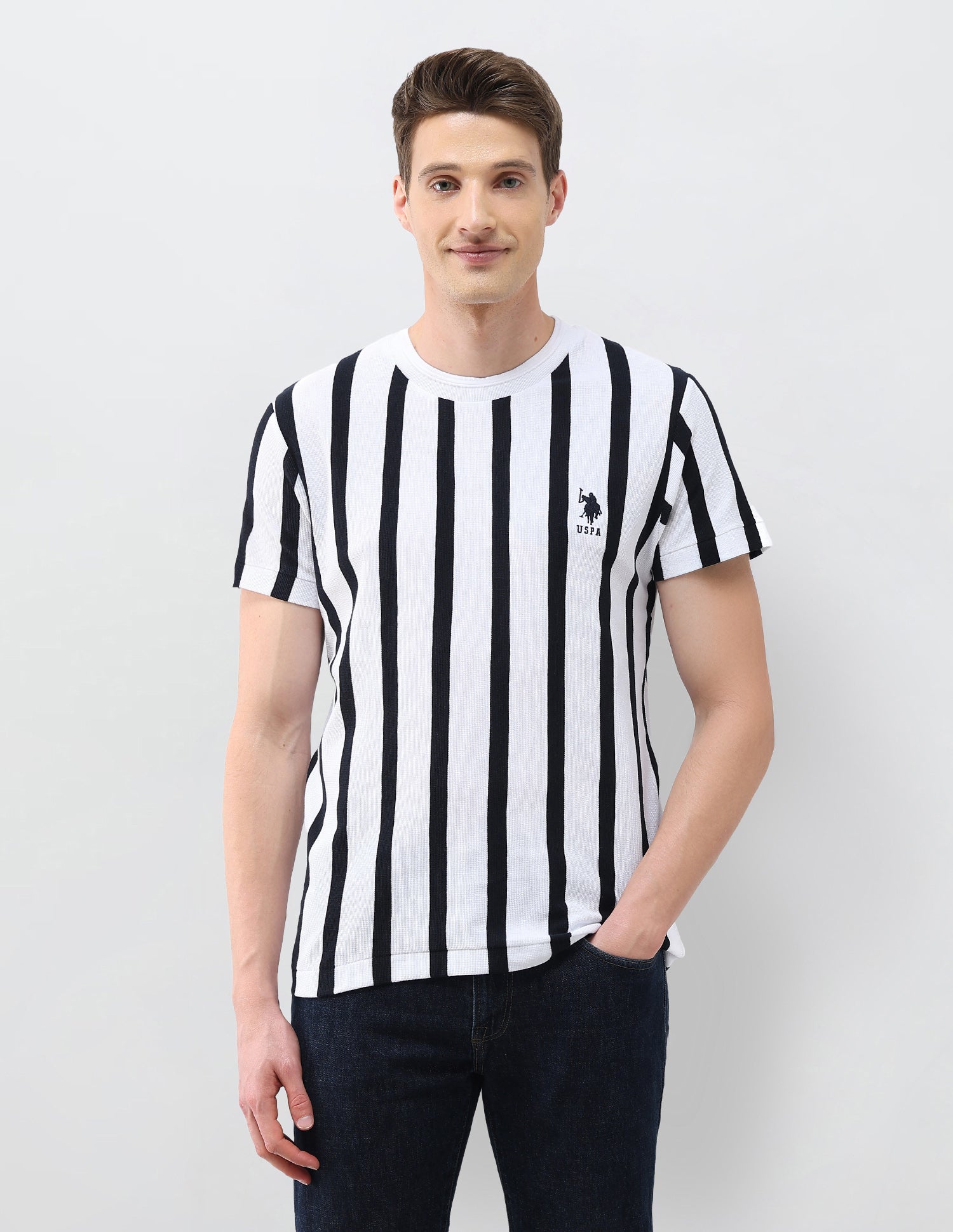 Vertical Striped Slim Fit T-Shirt White - U.S. Polo Assn. India | Large