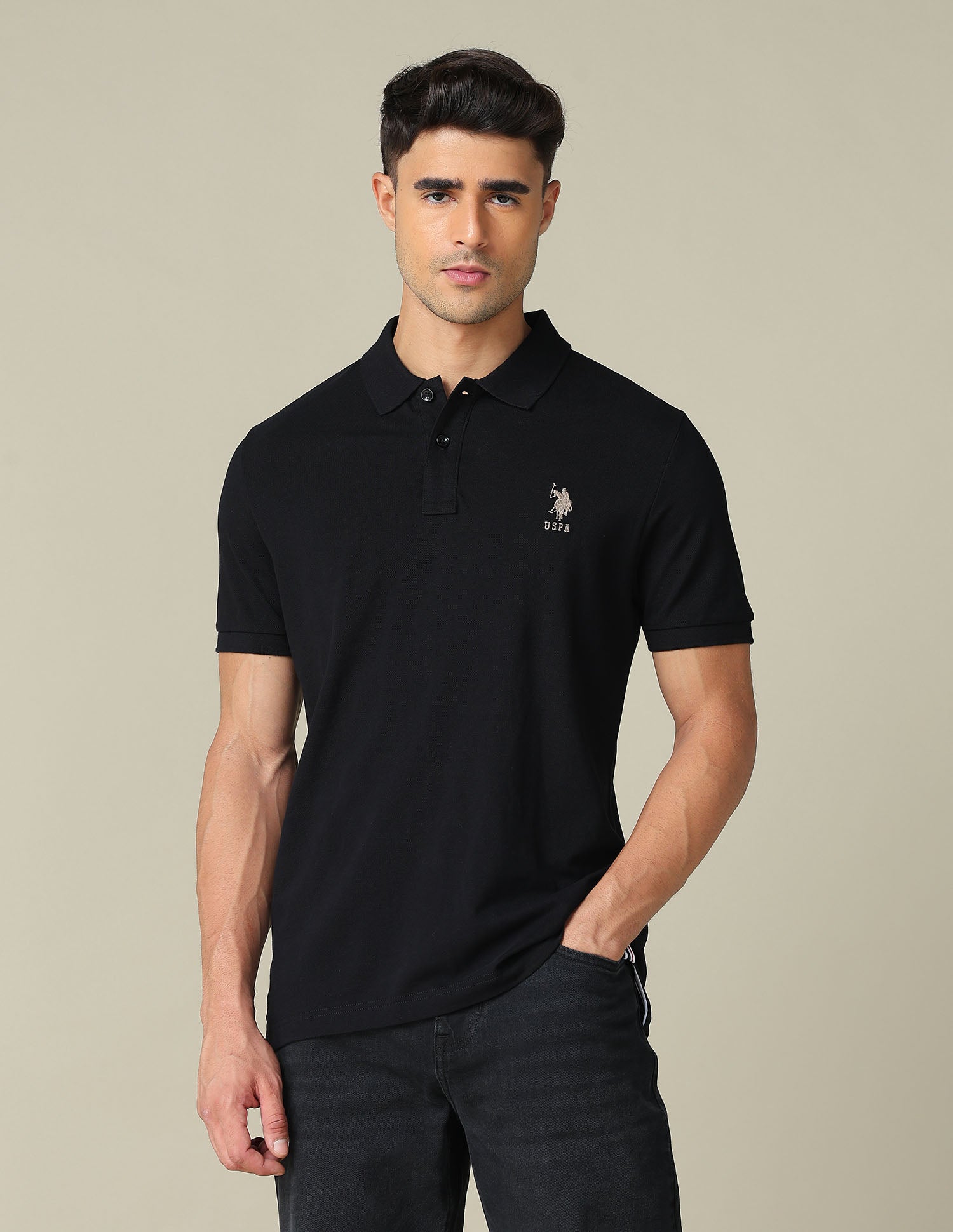 Muscle Fit Typographic Printed Polo Shirt Black - U.S. POLO ASSN. | Large