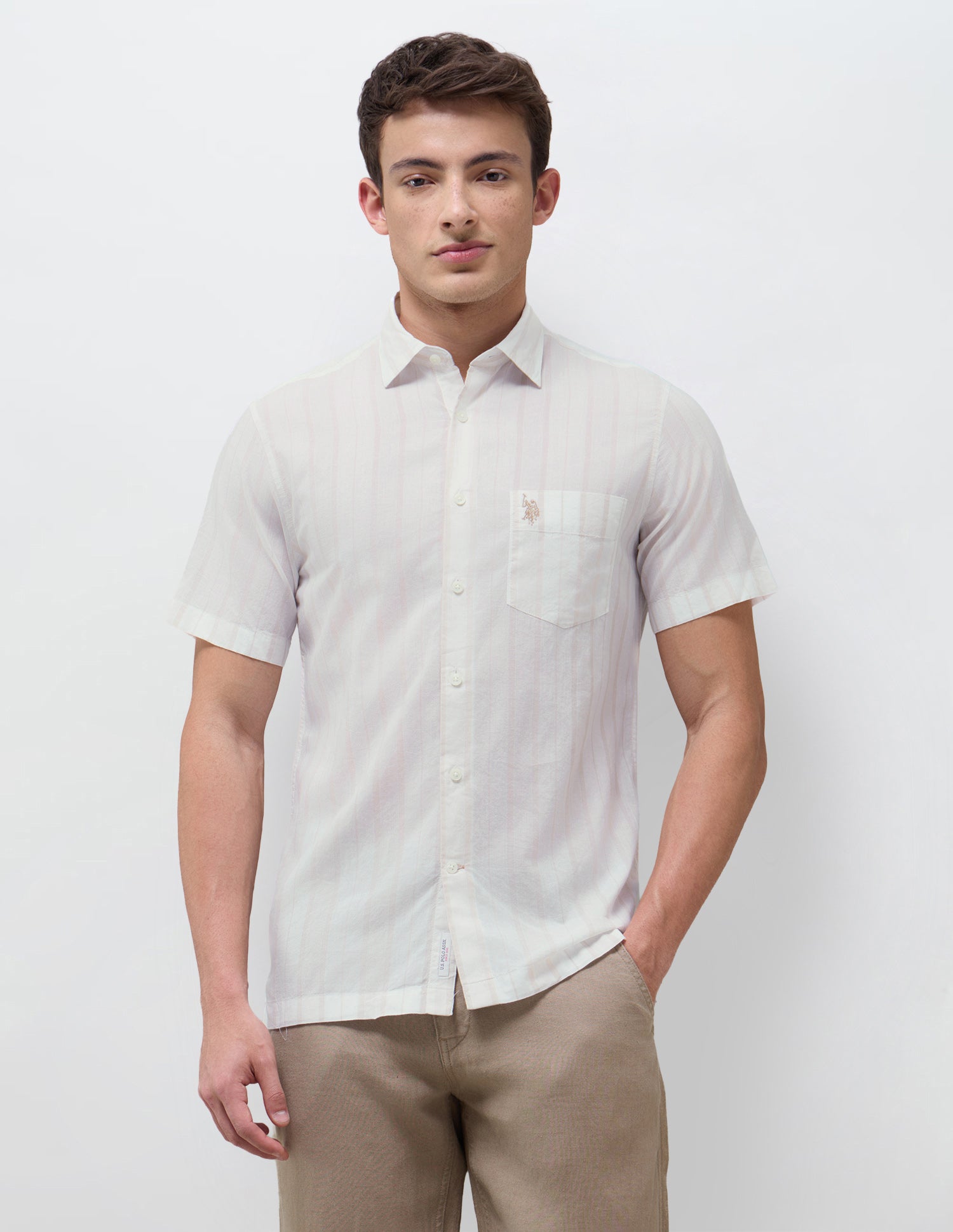 Vertical Striped Regular Fit Shirt Beige - U.S. Polo Assn. India | Large