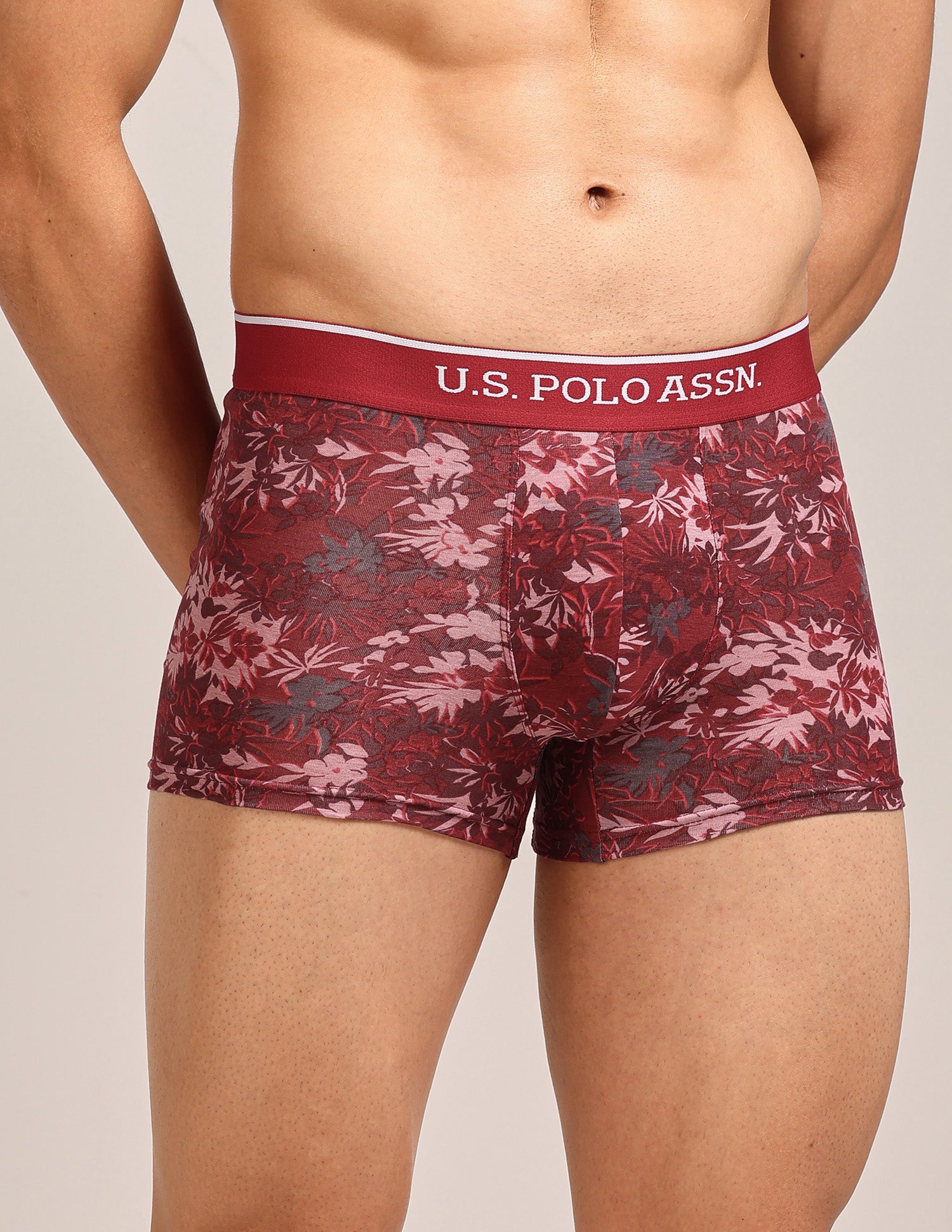 Mid Rise Printed OET24 Trunks - Pack Of 3 Blue, Red, Grey - U.S. Polo Assn. India | Large