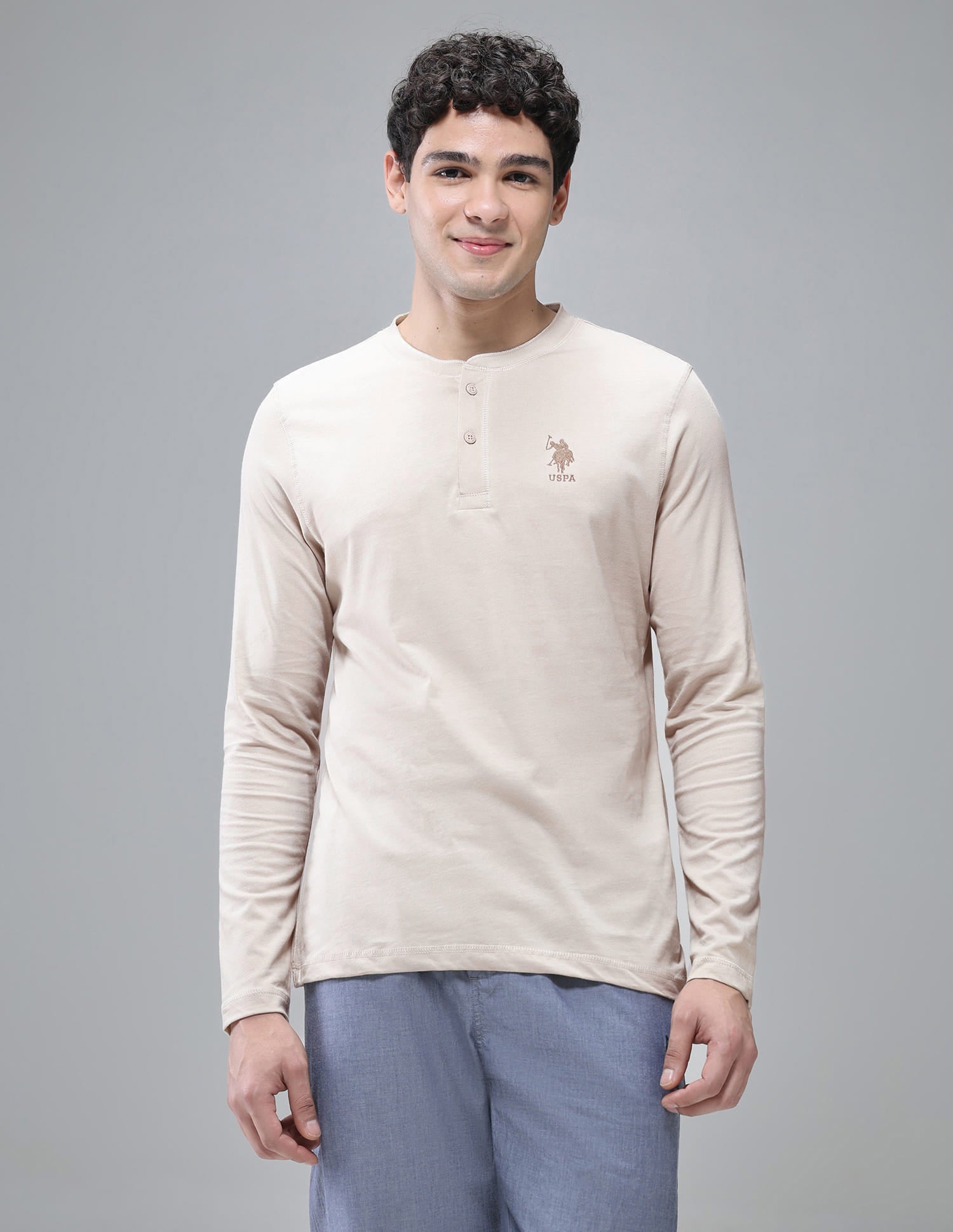 Pure Cotton I694 Lounge Henley T-Shirt - Pack Of 1 Off White - U.S. Polo Assn. India | Large