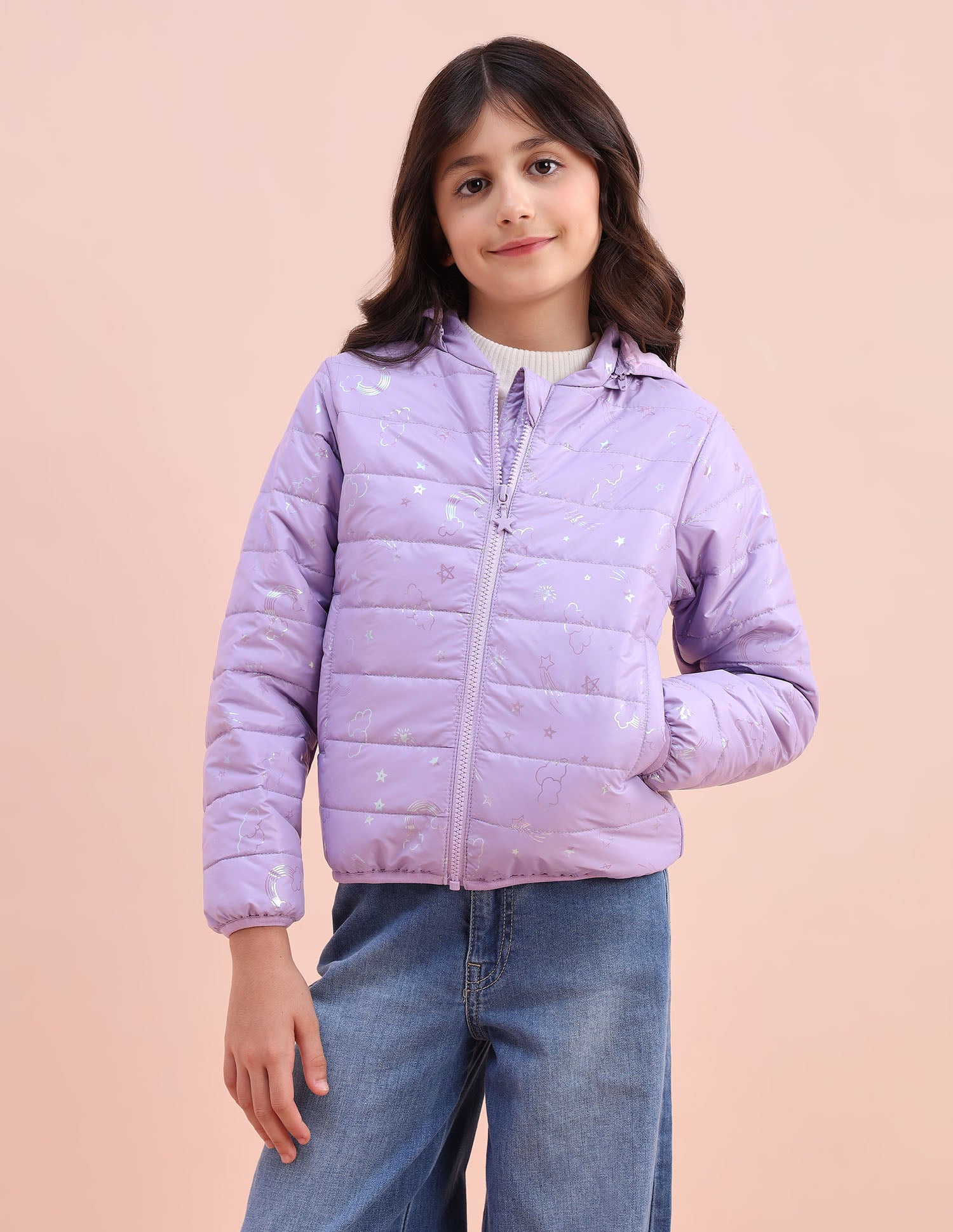 Graphic Printed Puffer Jacket Lilac - U.S. POLO ASSN. | Large