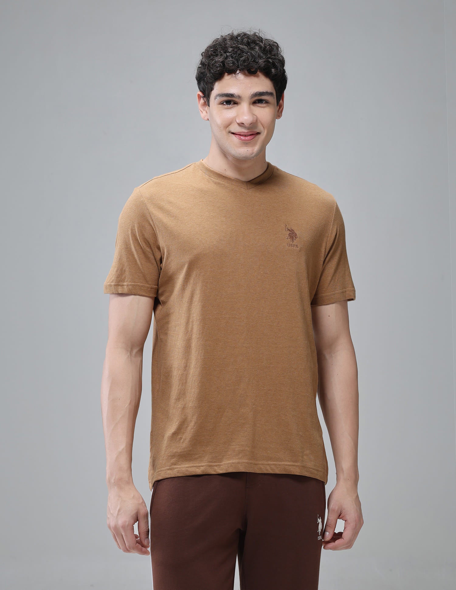Breathable Comfort Fit I638 Lounge T-Shirt - Pack Of 1 Mustard Melange - U.S. Polo Assn. India | Large