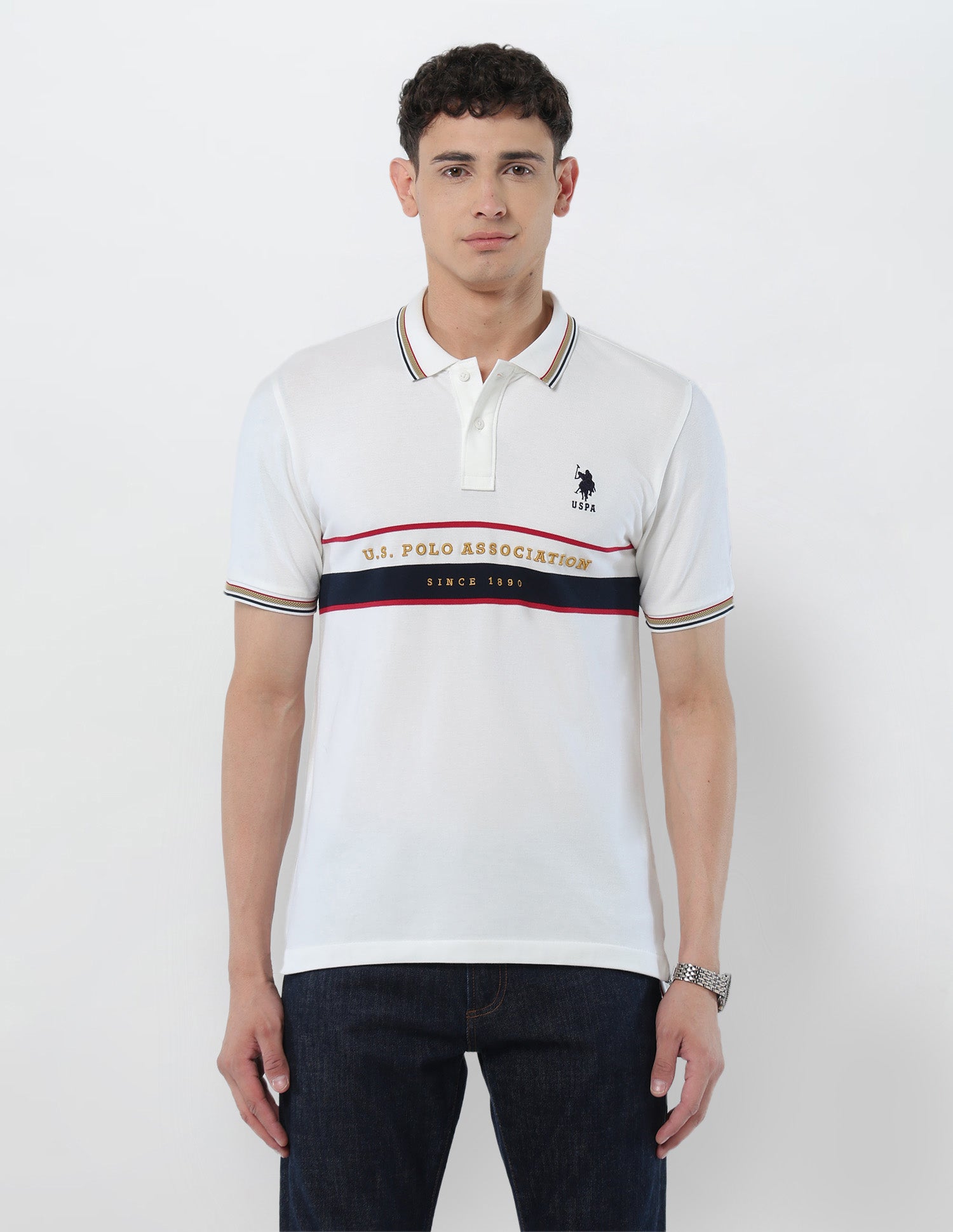 Brand Embroidered Slim Fit Polo Shirt White - U.S. POLO ASSN. | Large