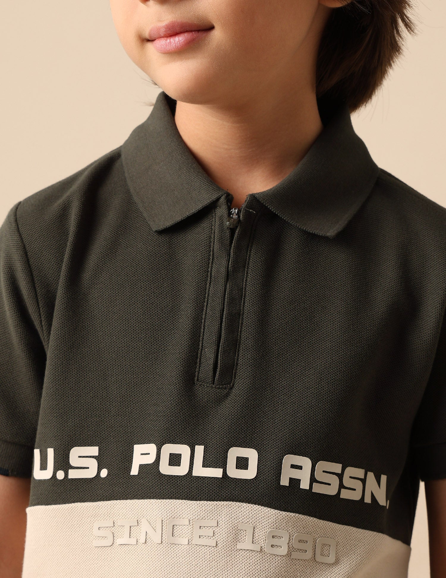 Boys Colour Blocked Brand Embossed Polo Shirt Olive - U.S. POLO ASSN. | Large