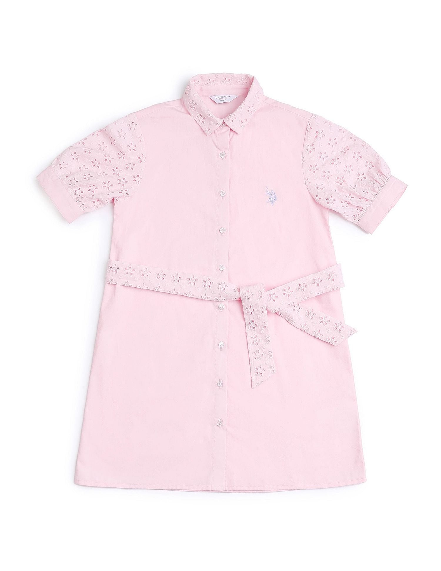 Girls Schiffli Shirt Dress Light Pink - U.S. POLO ASSN. | Large