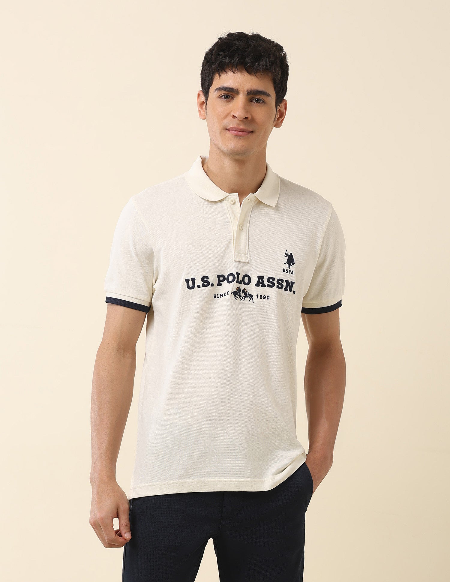 Brand Embroidered Summer Splash Polo Shirt Off White - U.S. Polo Assn. India | Large