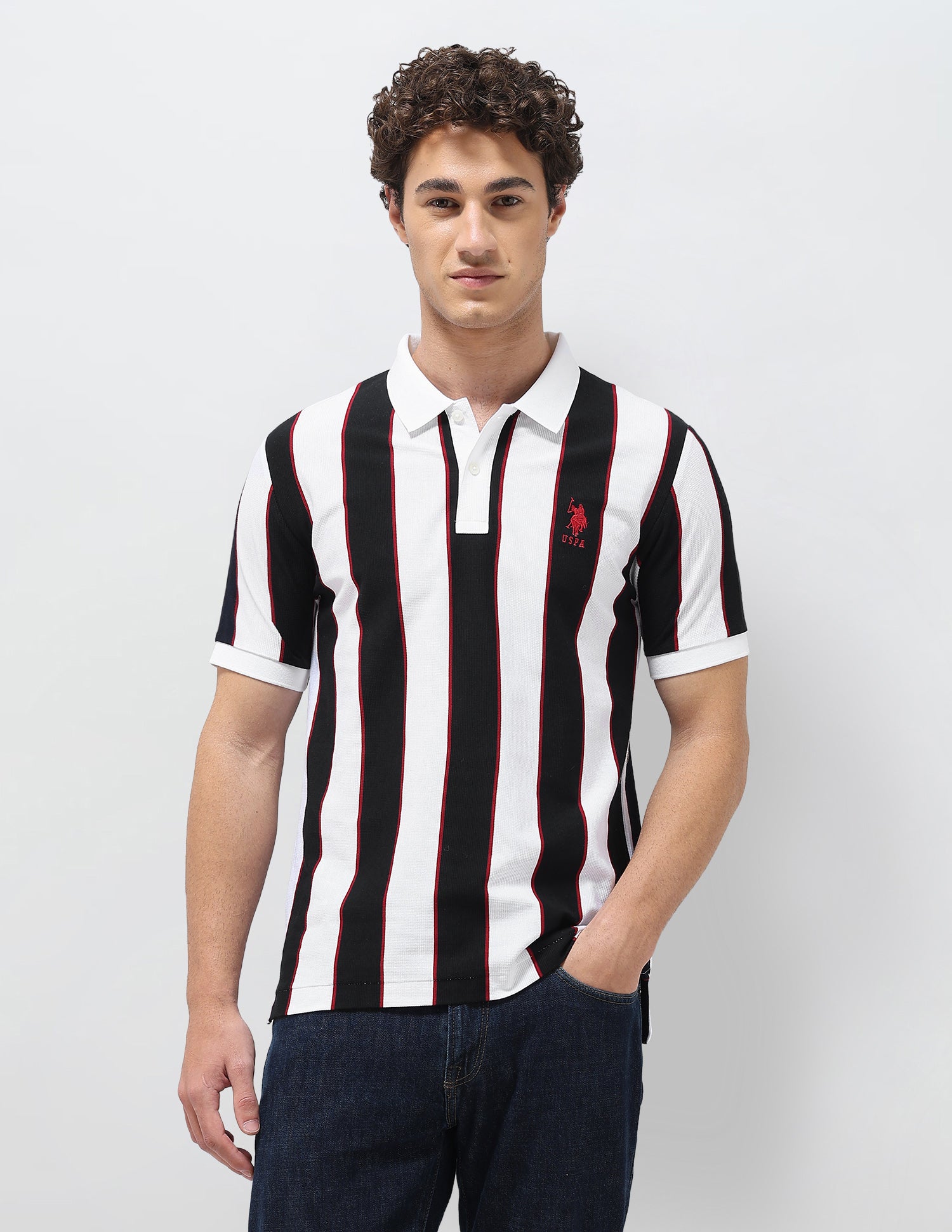 Vertical Striped Slim Fit Polo Shirt White - U.S. Polo Assn. India | Large