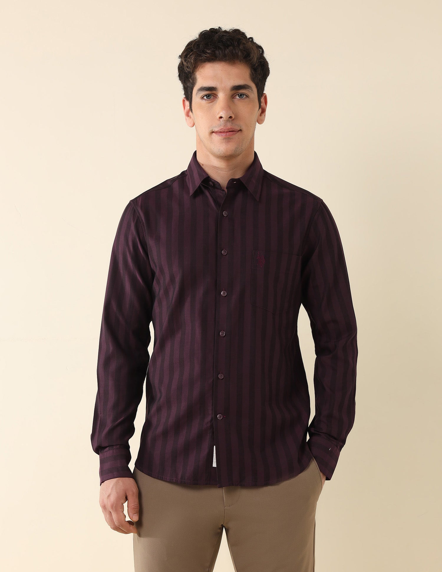 Vertical Striped Satin Shirt Burgundy - U.S. Polo Assn. India | Large