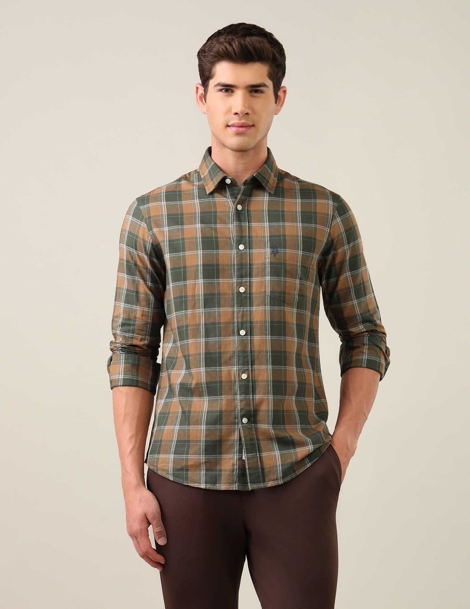 Twill Plaid Checked Shirt Green - U.S. Polo Assn. India | Large