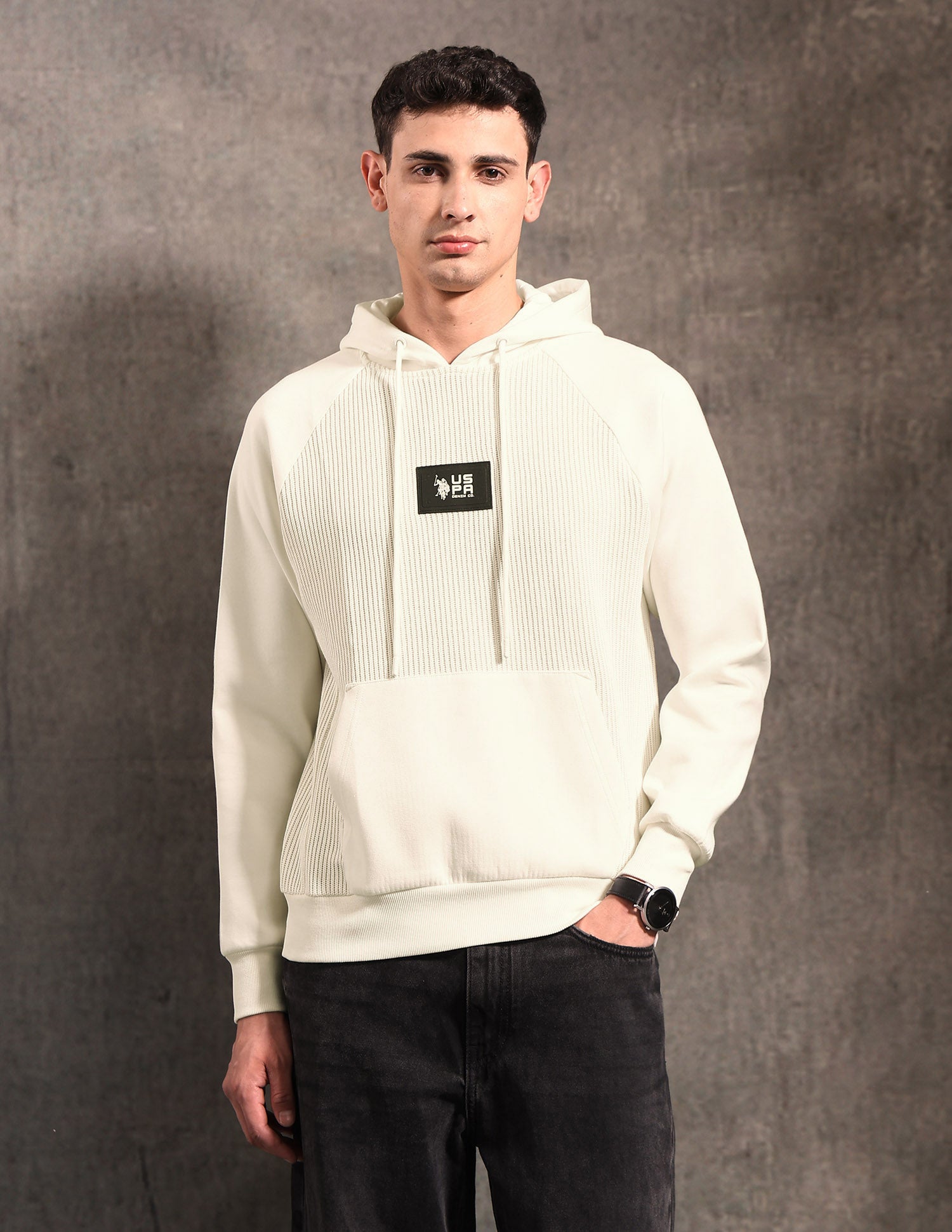 Textured Black & Gold Regular Fit Sweatshirt Ivory - U.S. POLO ASSN. | Large