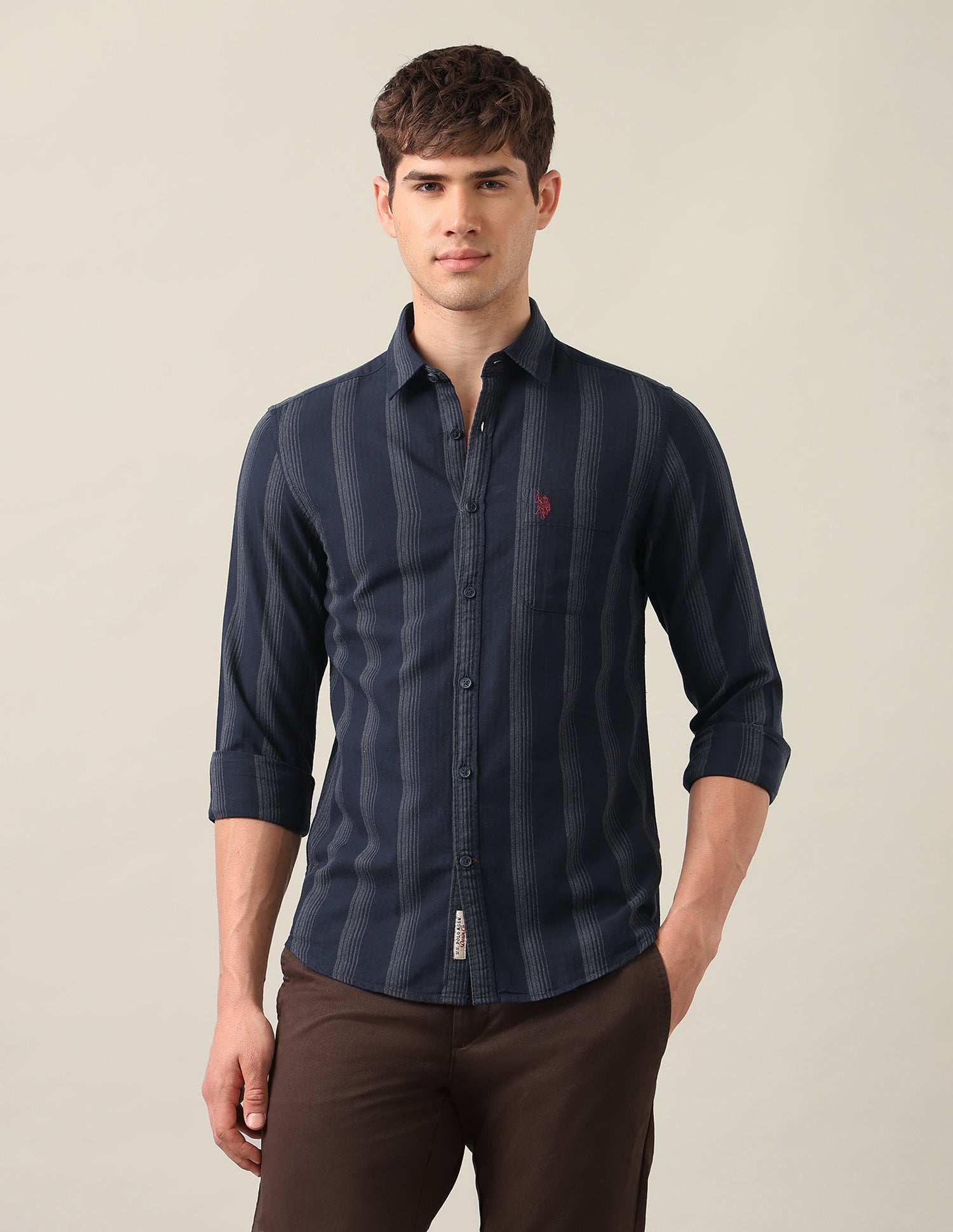 Vertical Striped Twill Shirt Navy - U.S. Polo Assn. India | Large