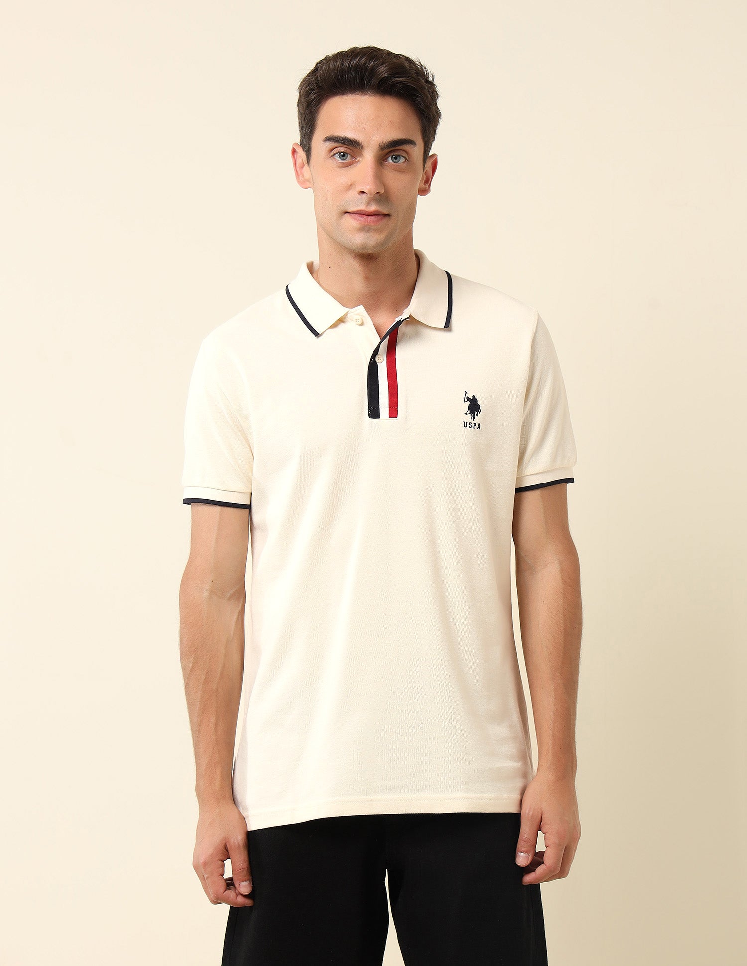 Pure Cotton Slim Fit Polo Shirt Off White - U.S. Polo Assn. India | Large