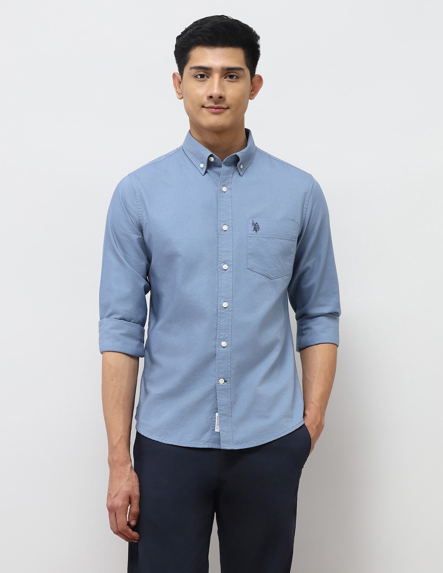 Tailored Fit Oxford Button Down Shirt Blue - U.S. Polo Assn. India | Large