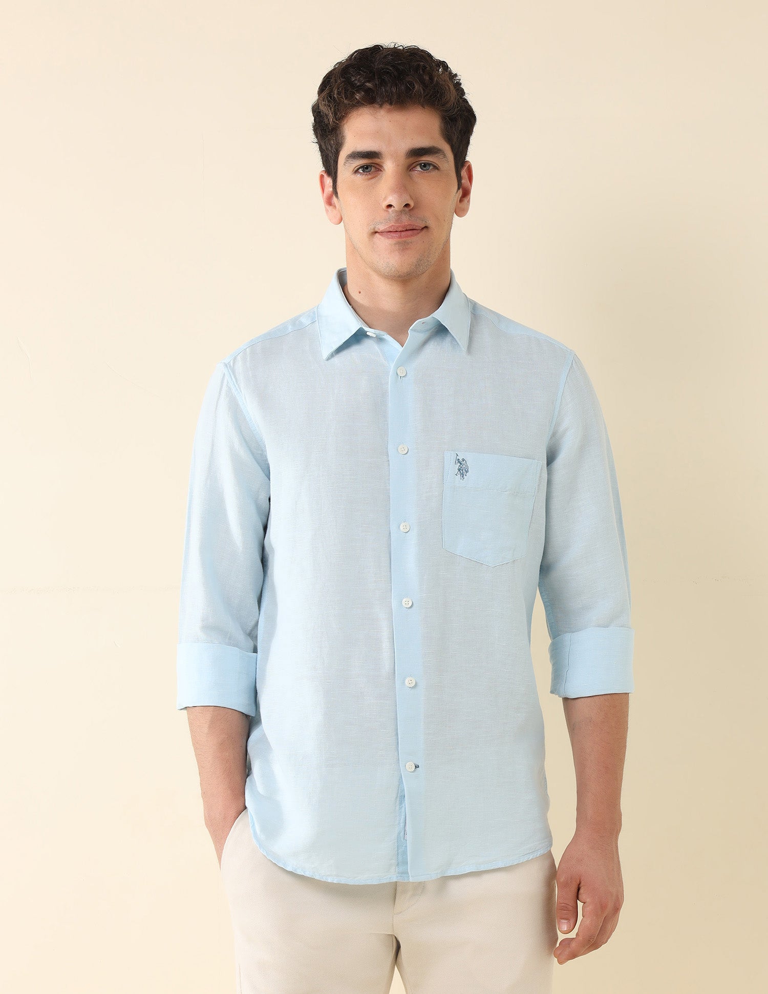 Tailored Fit Solid Shirt Light Blue - U.S. Polo Assn. India | Large