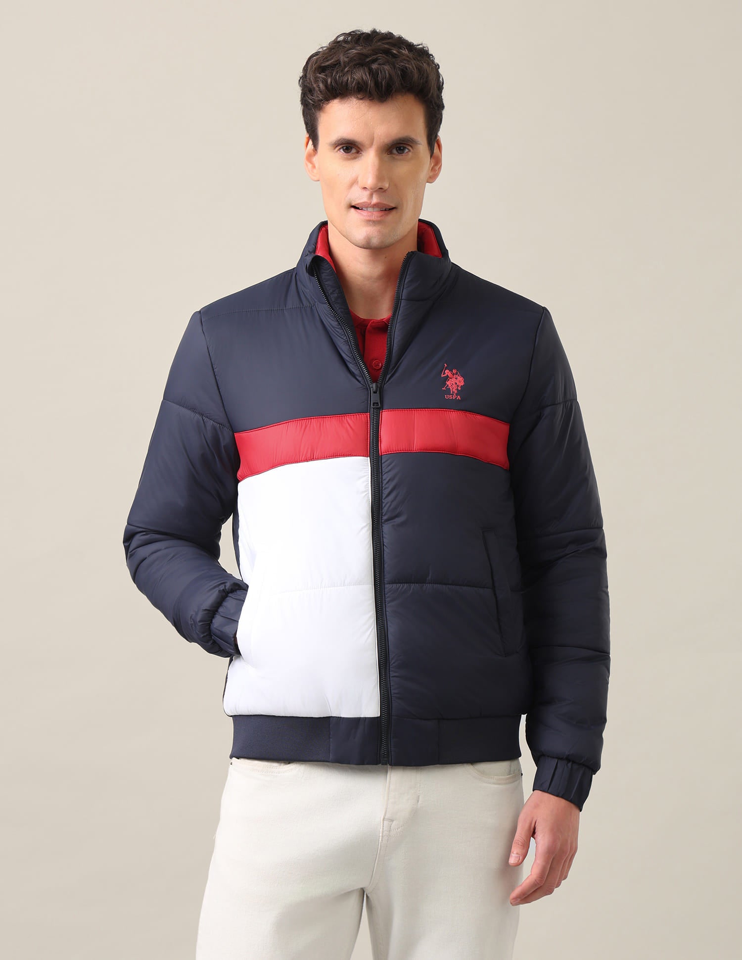High Neck Colour Block Jacket Navy - U.S. Polo Assn. India | Large