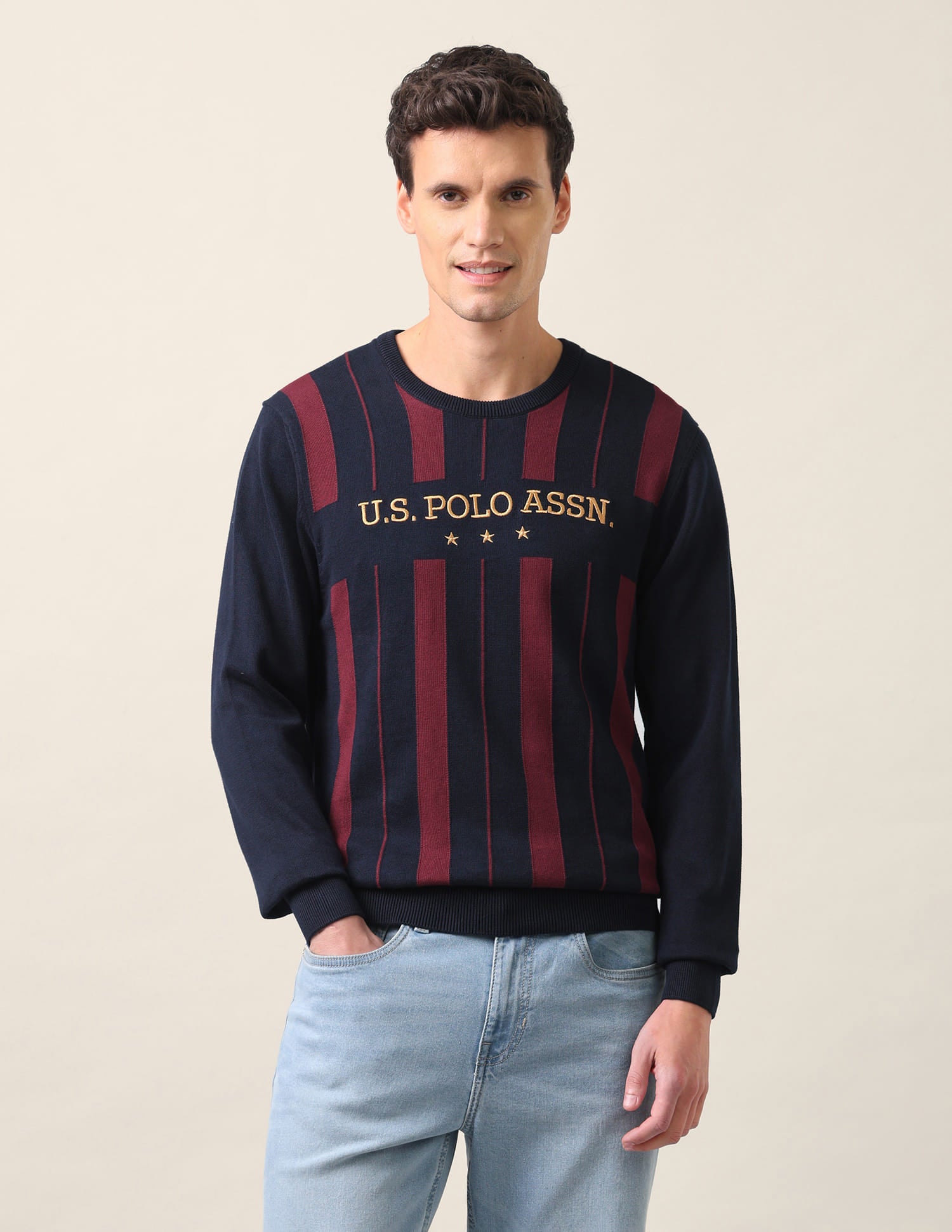 Regular Fit Striped Sweater Navy - U.S. Polo Assn. India | Large