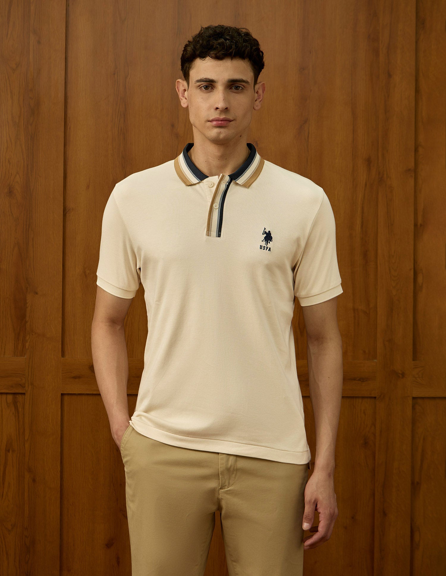 Solid Varsity Theatre Polo Shirt Beige - U.S. POLO ASSN. | Large