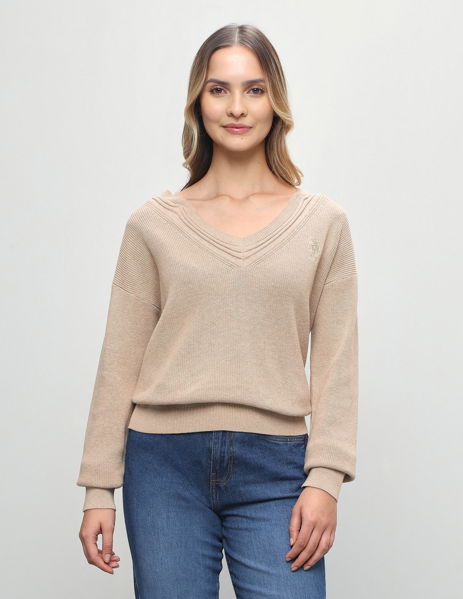 Solid Regular Fit Sweater Beige - U.S. Polo Assn. India | Large