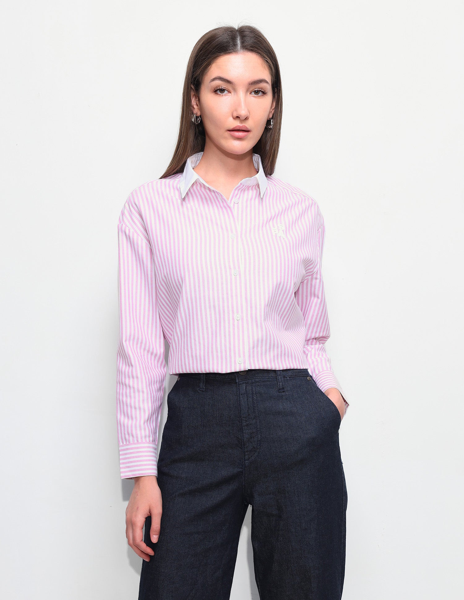 Vertical Striped Boxy Fit Shirt Light Pink - U.S. Polo Assn. India | Large