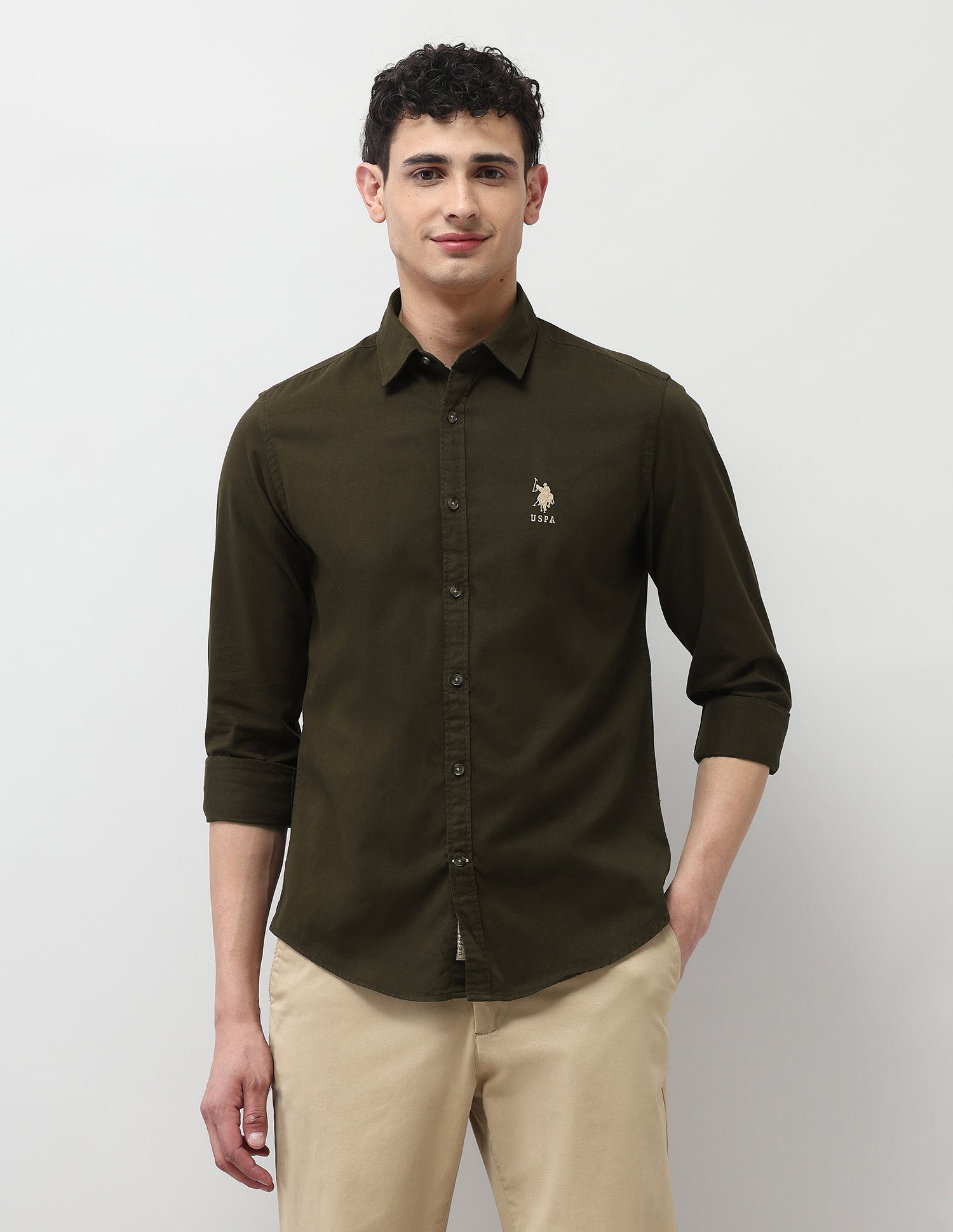 Twill Pure Cotton Shirt Green - U.S. Polo Assn. India | Large
