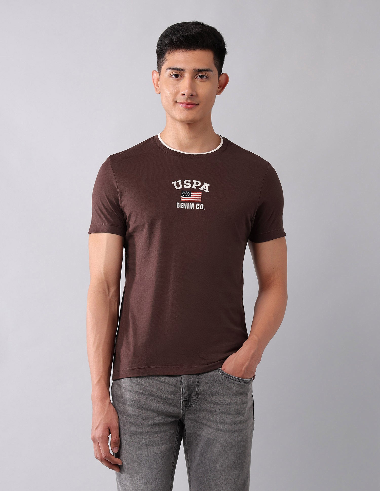 Muscle Fit Brand Embroidered T-Shirt Dark Brown - U.S. Polo Assn. India | Large