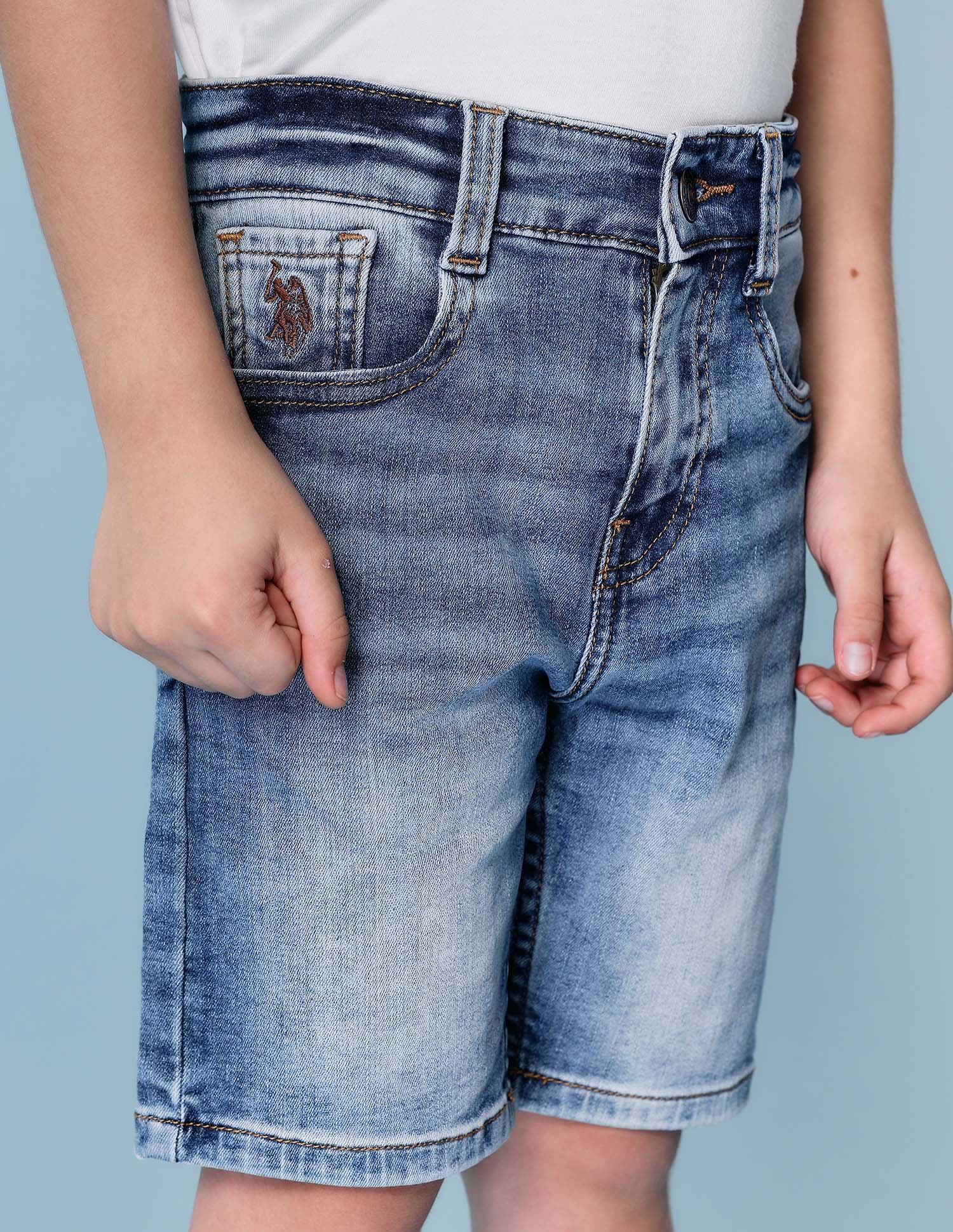 Boys Mid Rise Denim Shorts Light Indigo - U.S. POLO ASSN. | Large