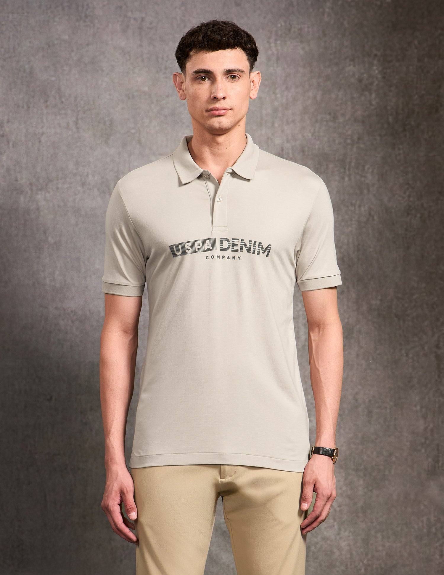 Brand Embossed Black & Gold Polo Shirt Beige - U.S. POLO ASSN. | Large