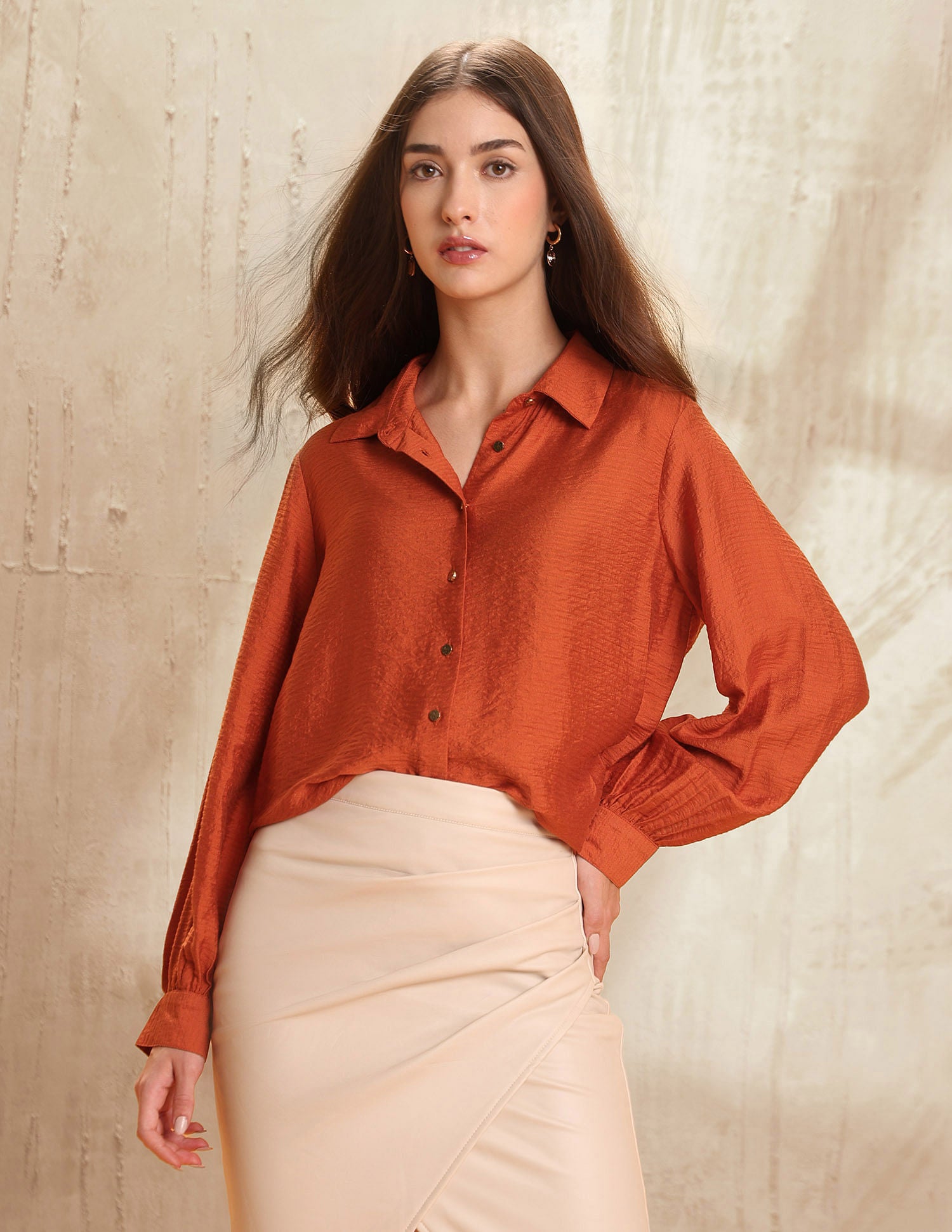 Relaxed Fit Textured Shirt Rust - U.S. POLO ASSN. | Large