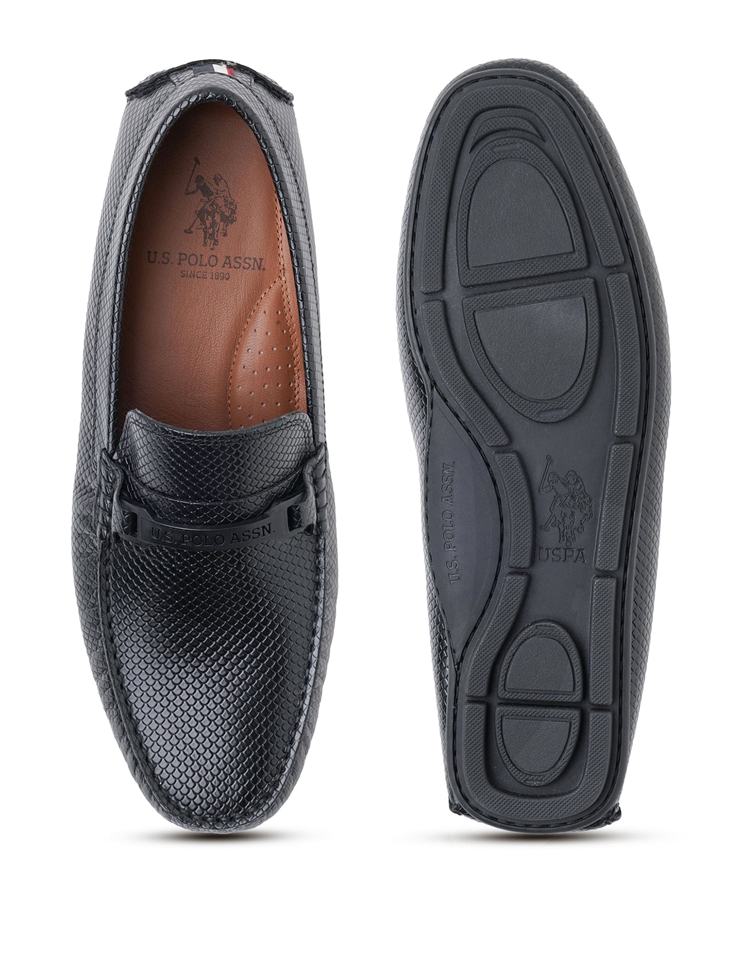 Men Textured Leather Terren Loafers Black - U.S. Polo Assn. India | Large