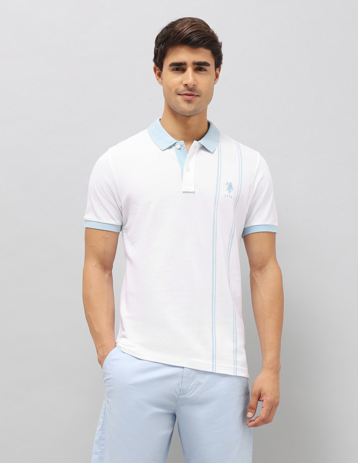 Vertical Striped Slim Fit Polo Shirt White - U.S. Polo Assn. India | Large