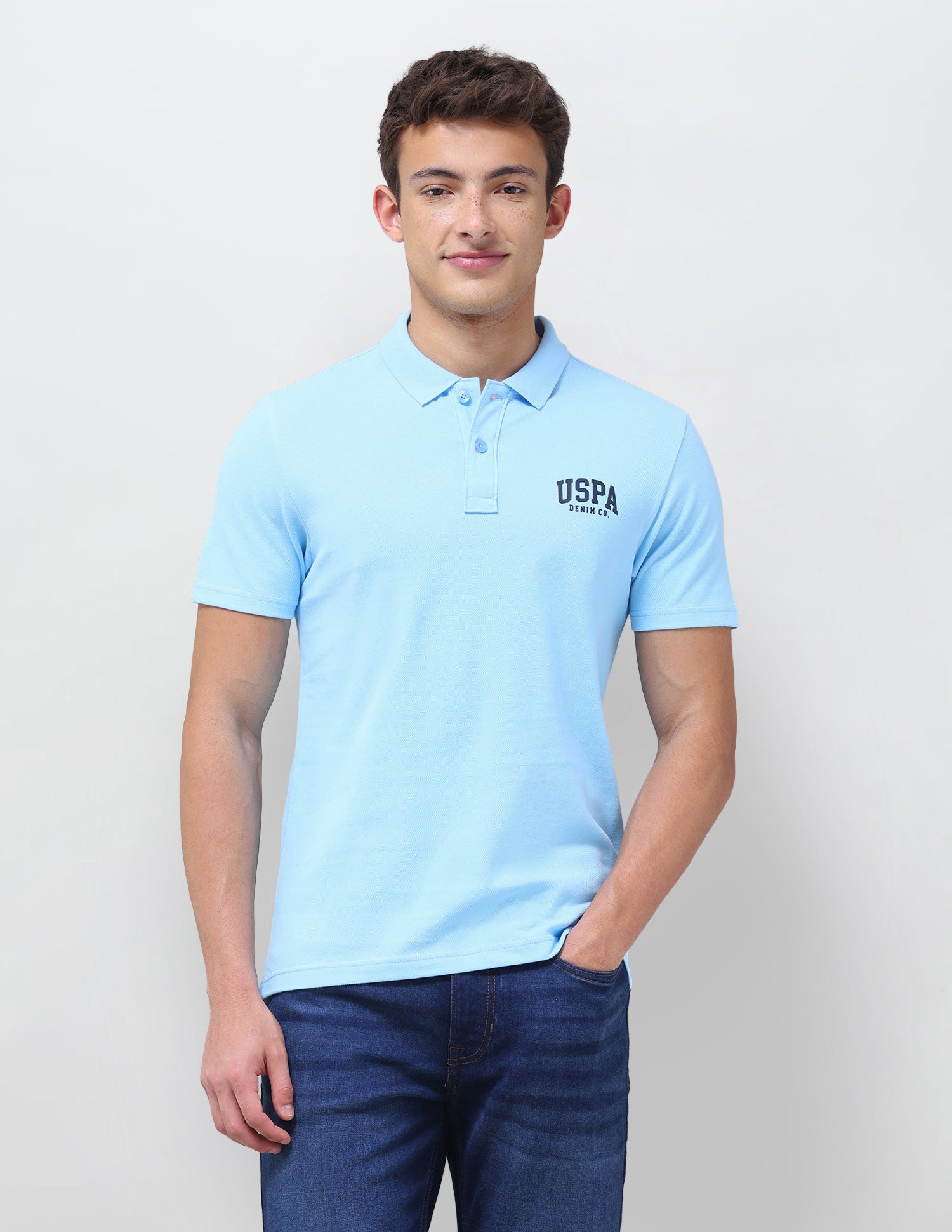 Solid Slim Fit Polo Shirt Light Blue - U.S. Polo Assn. India | Large