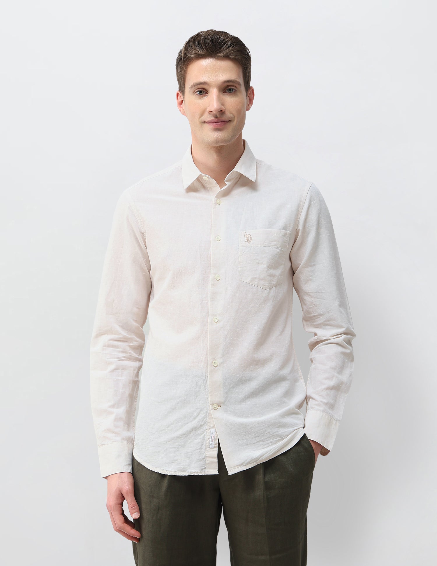 Solid Regular Fit Shirt Ivory - U.S. Polo Assn. India | Large