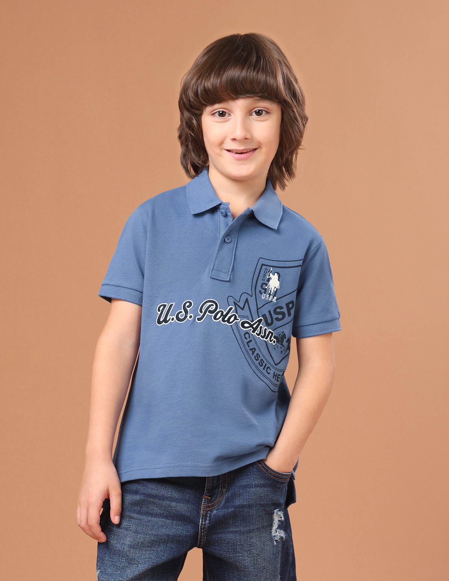 Graphic Brand Embroidered Regular Fit Polo Shirt Blue - U.S. Polo Assn. India | Large