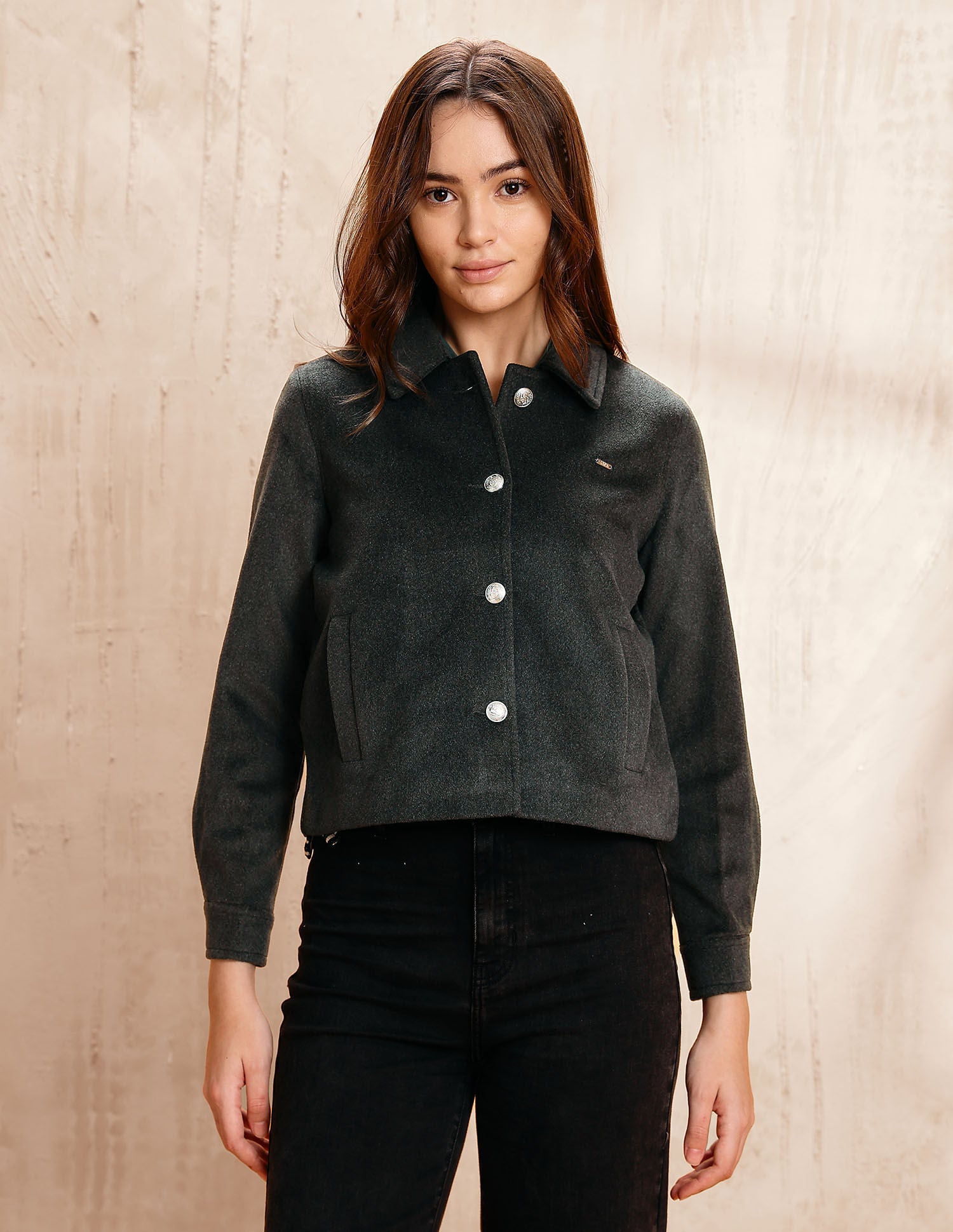 Textured Cropped Regular Fit Jacket Grey - U.S. POLO ASSN. | Large